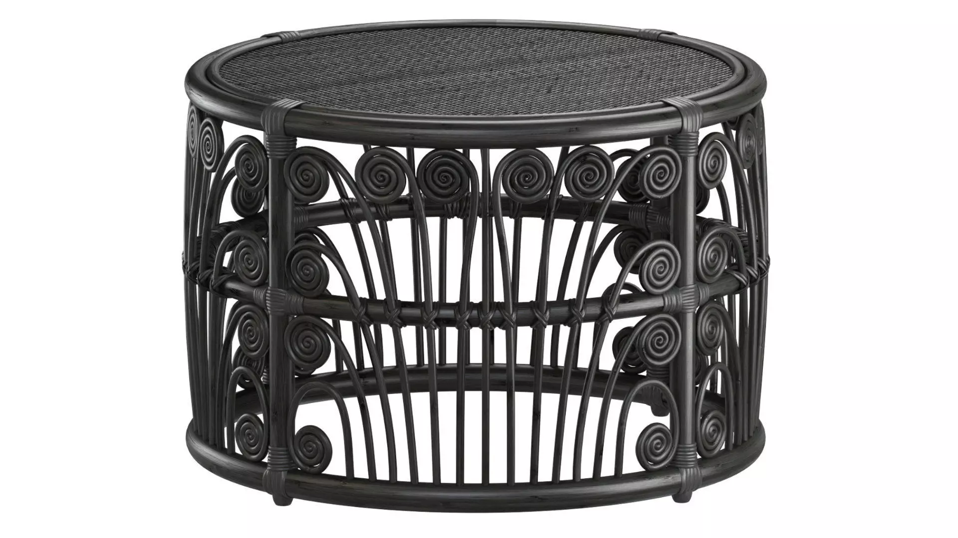 Black Bamboo Round table with rattan tabletop 3D model_0