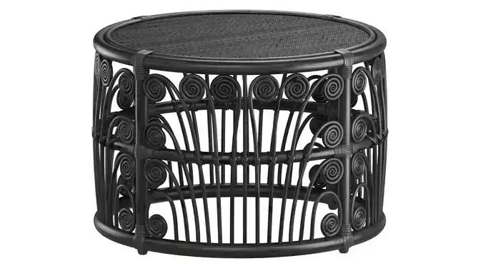 Black Bamboo Round table with rattan tabletop 3D model