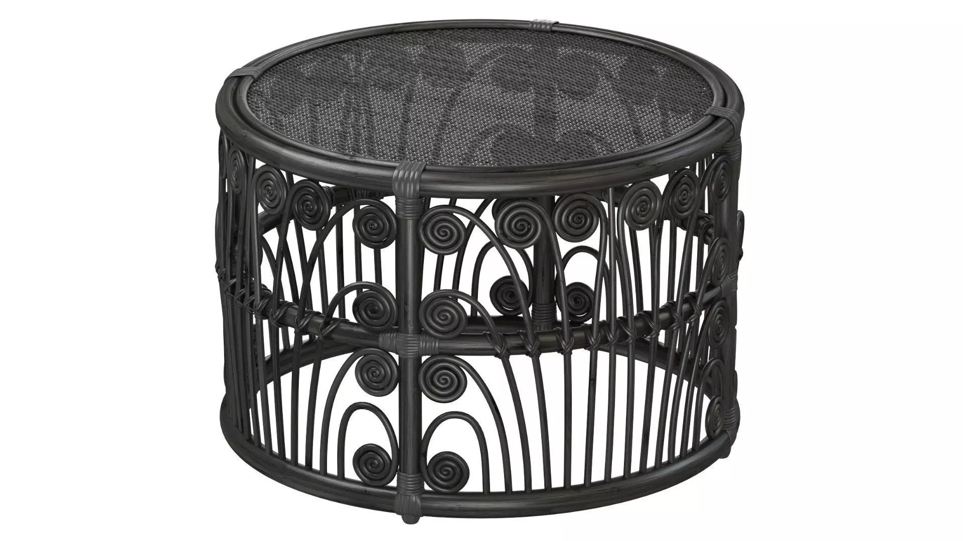 Black Bamboo Round table with rattan tabletop 3D model_3