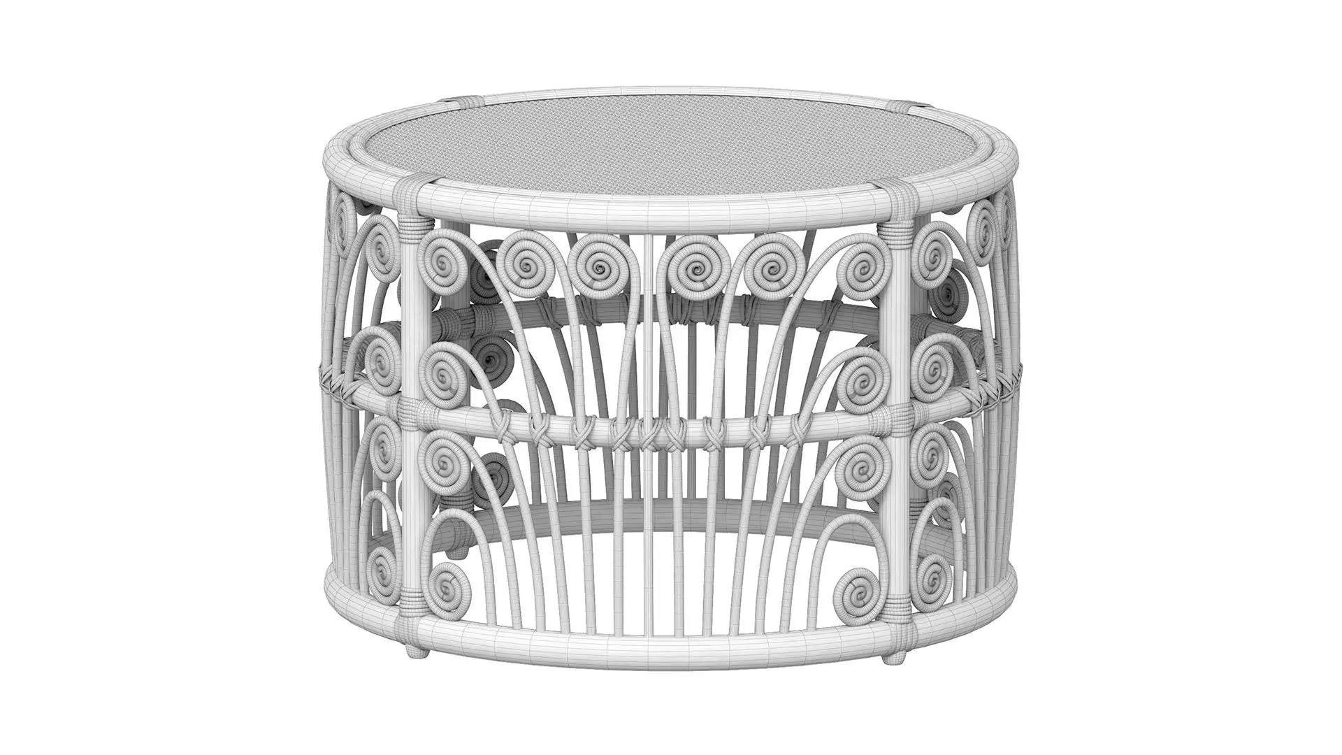 Black Bamboo Round table with rattan tabletop 3D model_8