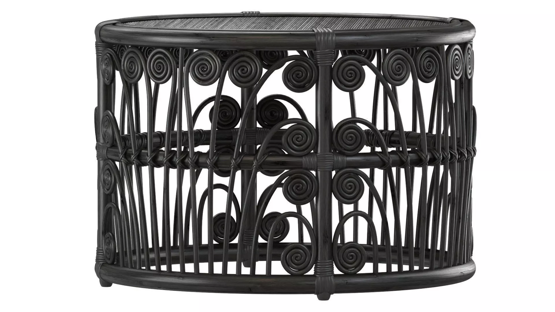 Black Bamboo Round table with rattan tabletop 3D model_1