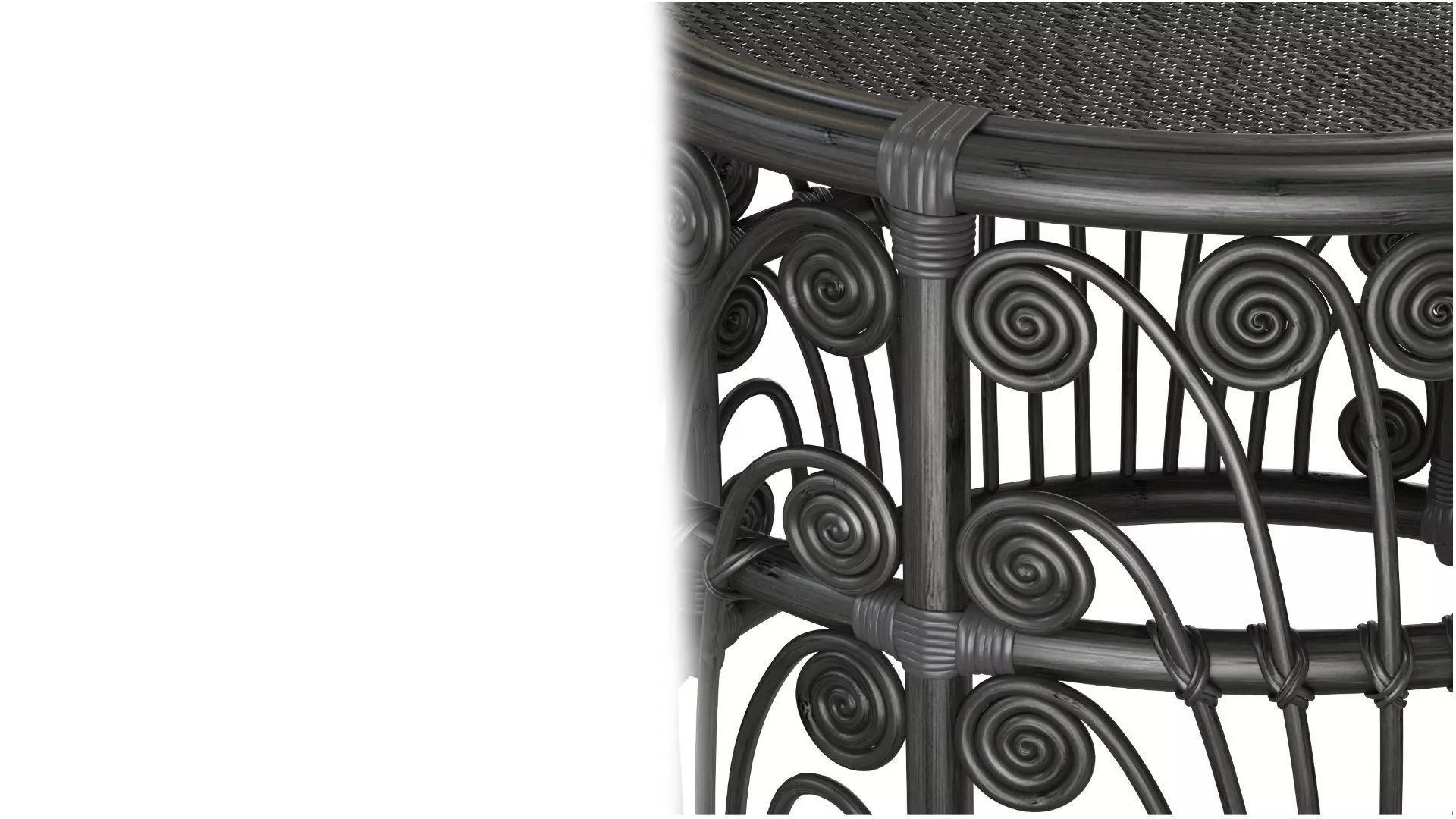 Black Bamboo Round table with rattan tabletop 3D model_5