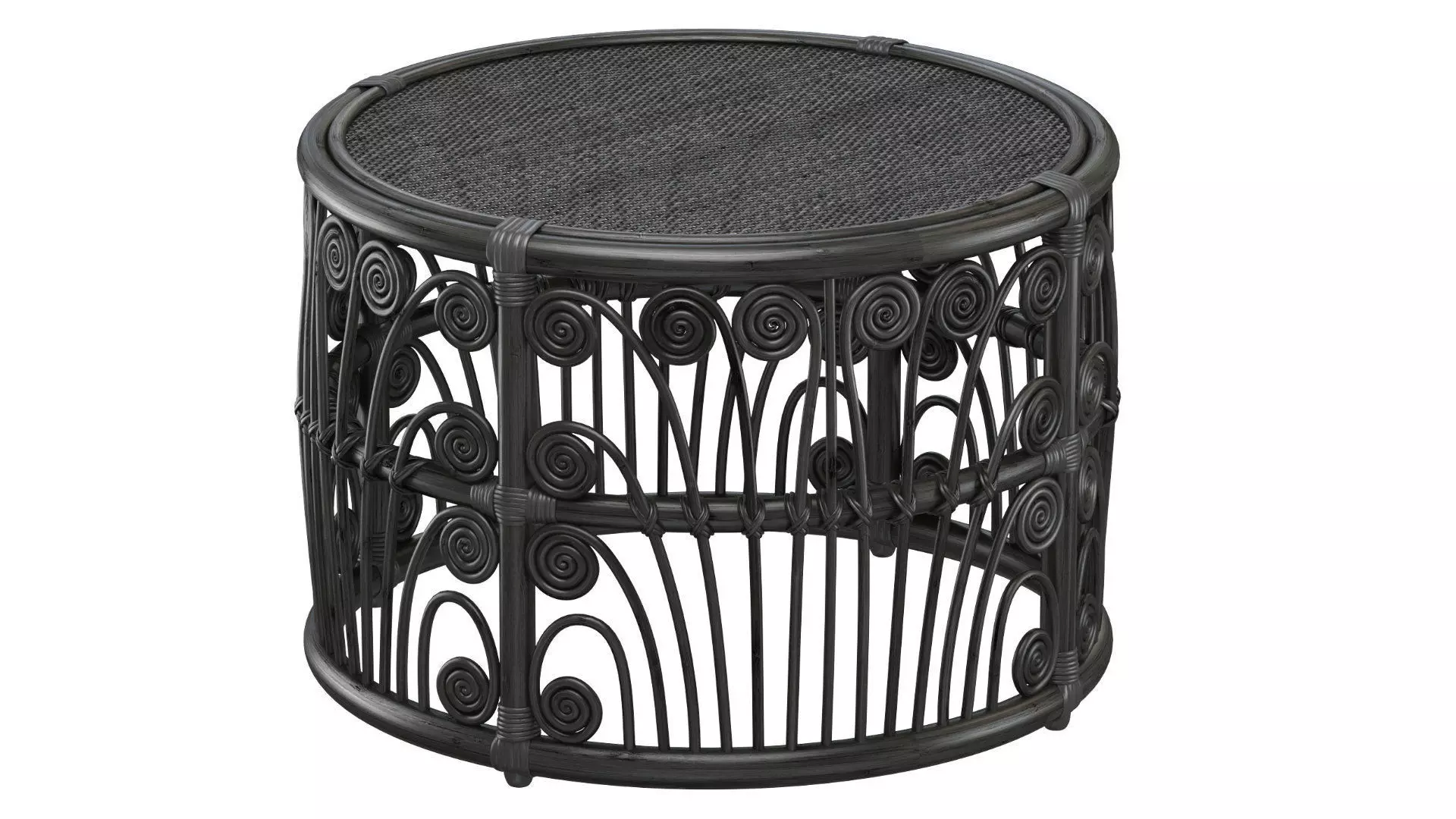 Black Bamboo Round table with rattan tabletop 3D model_4