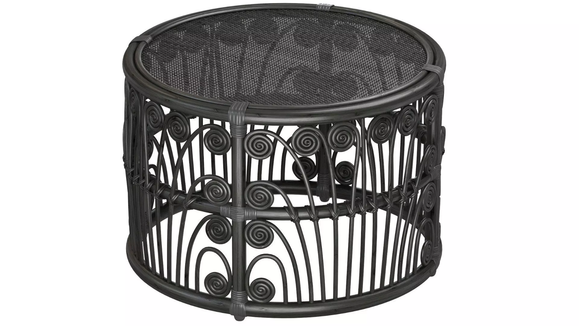 Black Bamboo Round table with rattan tabletop 3D model_2