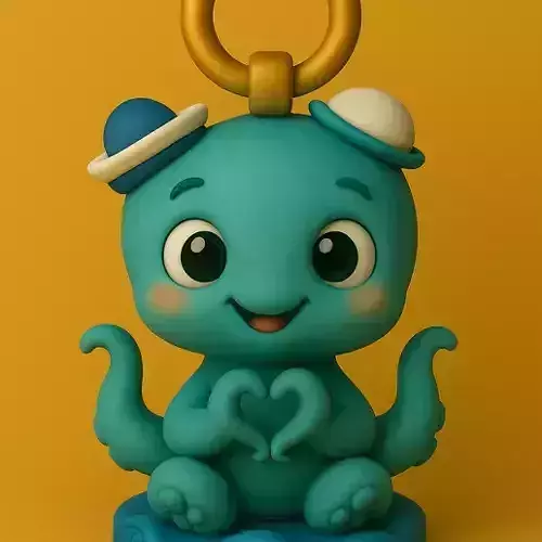 Baby Kraken Love  Ocean Heart Keychain 3D print model