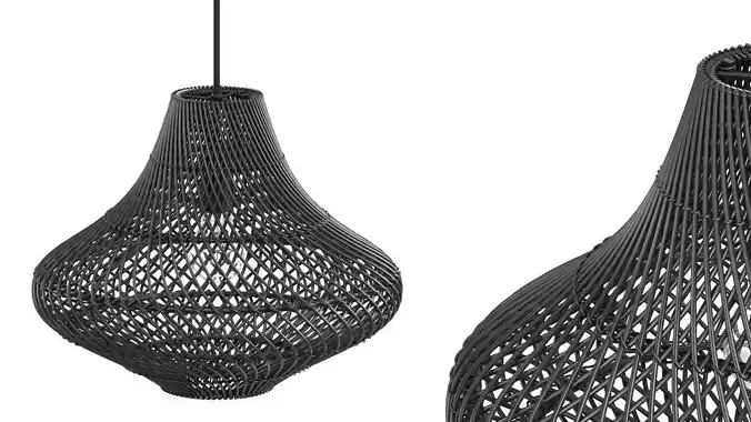 Pasadena Rattan Ceiling Tulip Skirt Black Lamp