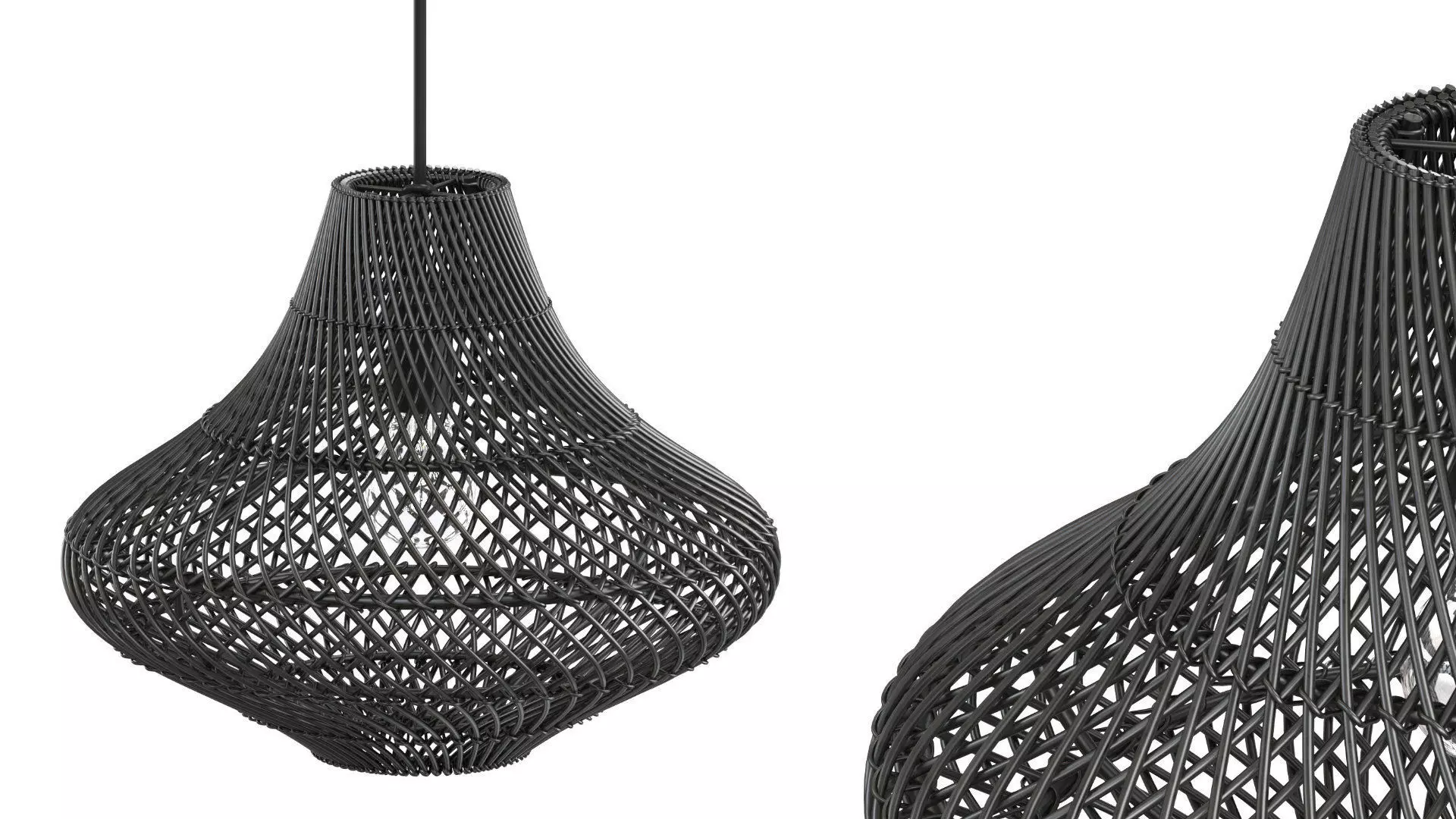 Pasadena Rattan Ceiling Tulip Skirt Black Lamp 3D model_0