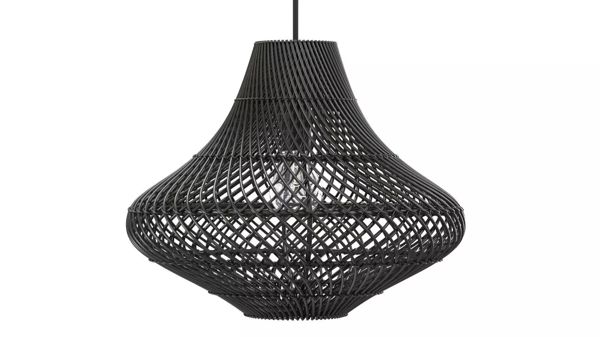 Pasadena Rattan Ceiling Tulip Skirt Black Lamp 3D model_1