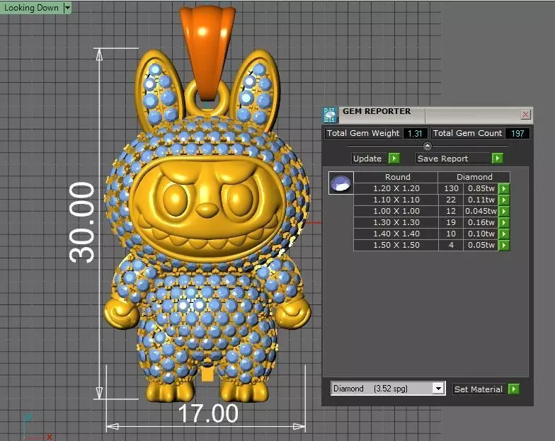 Labubu cute diamond pendant 3D print model_10