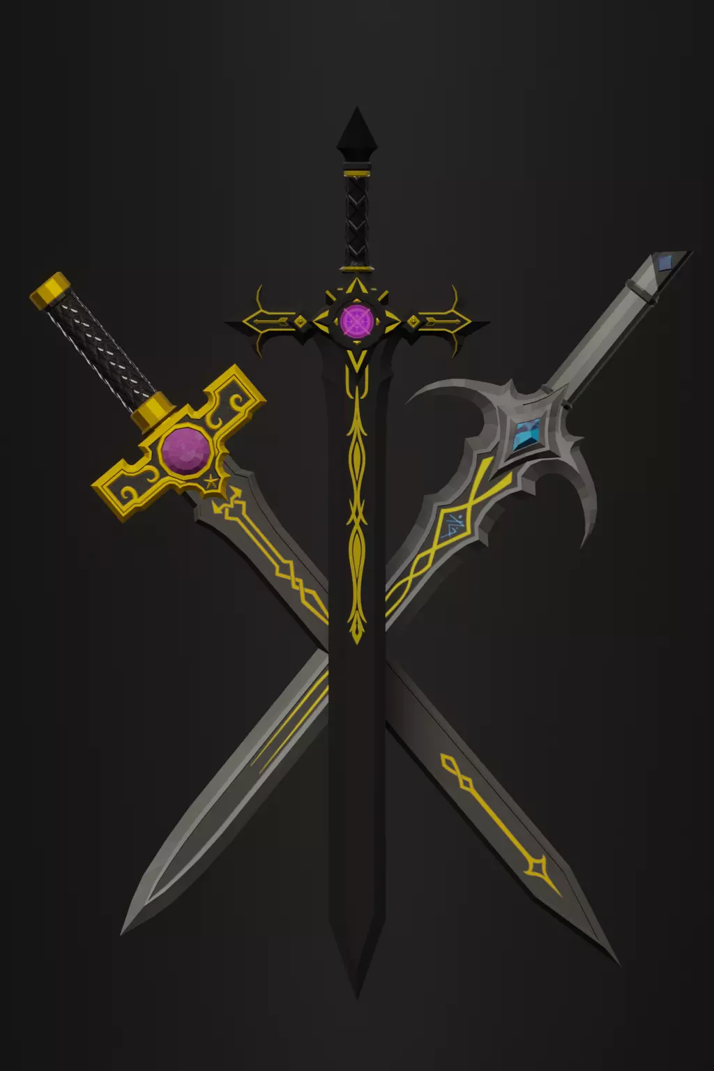 3in1 Arcane Blade Pack Simple Series I Low-poly 3D model_1