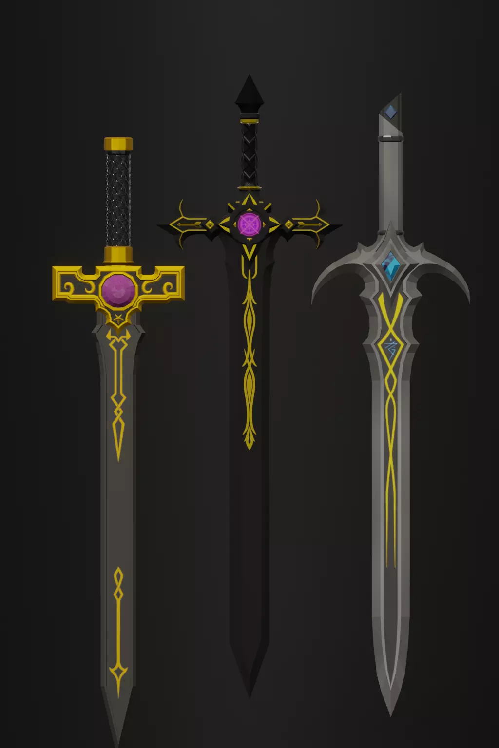 3in1 Arcane Blade Pack Simple Series I Low-poly 3D model_0