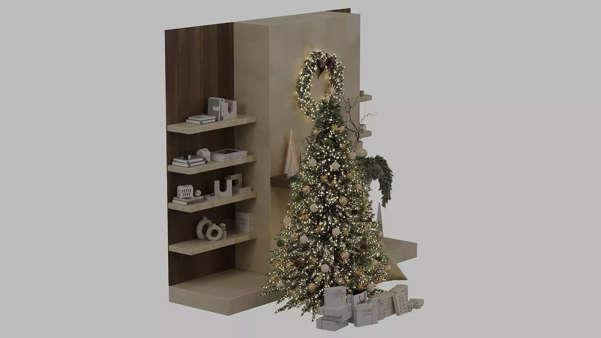 Christmas tree with fireplace Low-poly 3D model_1