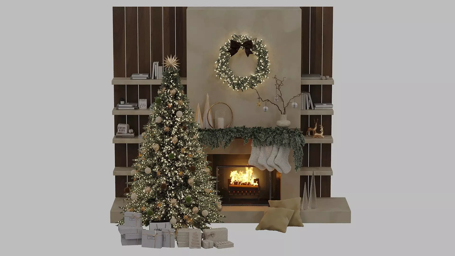 Christmas tree with fireplace Low-poly 3D model_0
