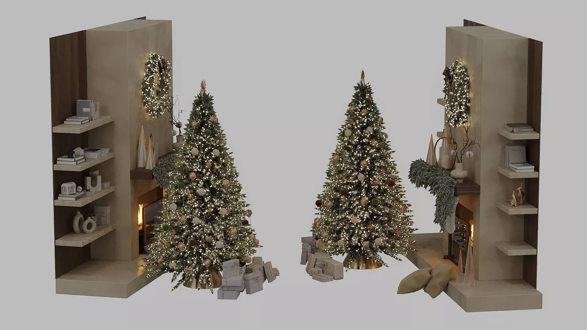 Christmas tree with fireplace Low-poly 3D model_3