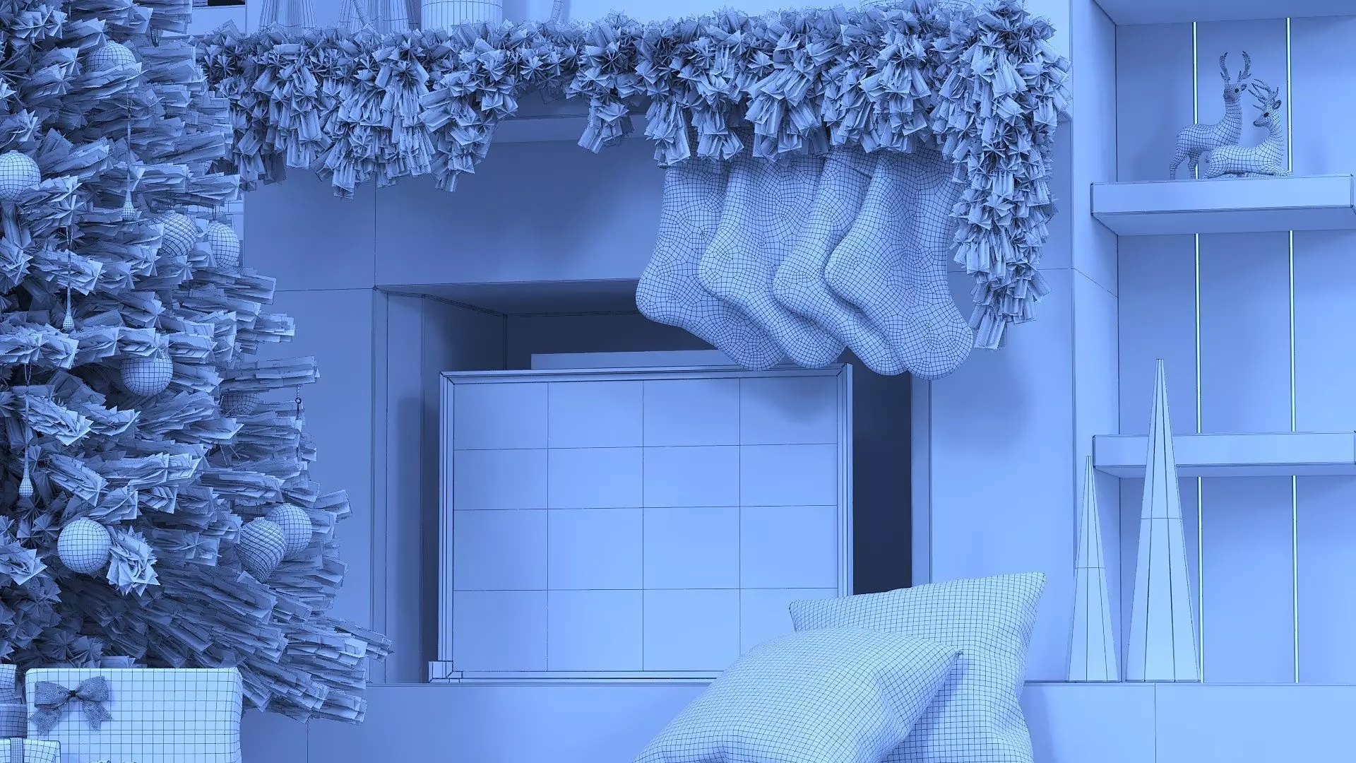 Christmas tree with fireplace Low-poly 3D model_5