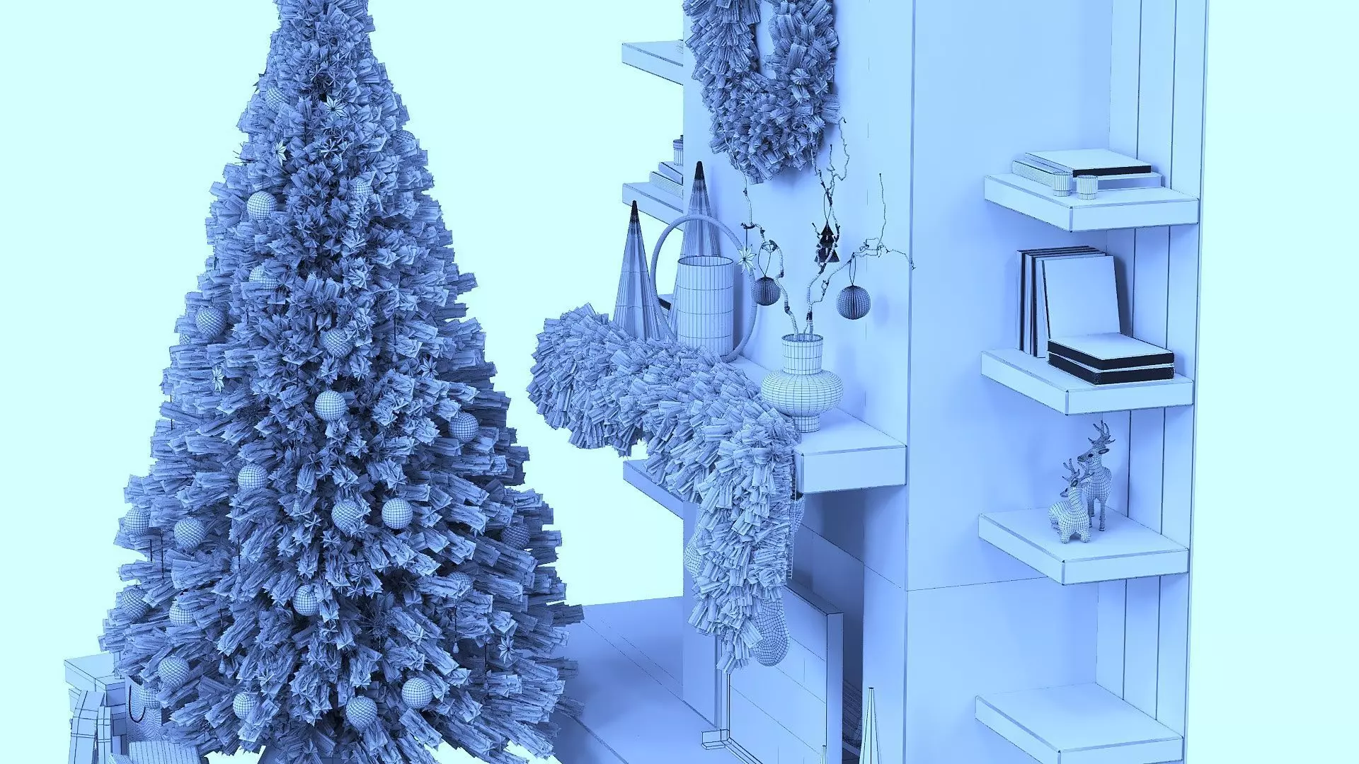 Christmas tree with fireplace Low-poly 3D model_6