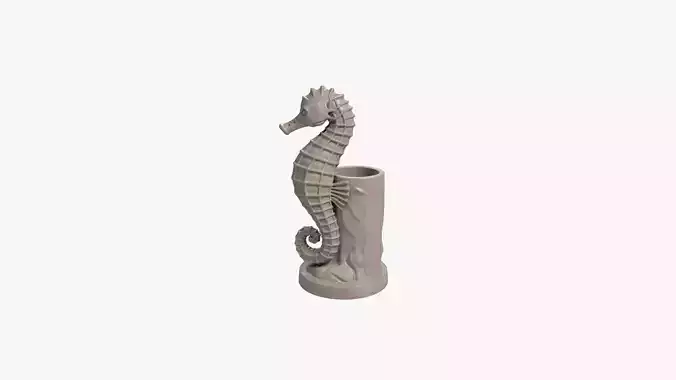 Seahorse Pen Holder Coastal Charm Desk Organizer STL File 3D
