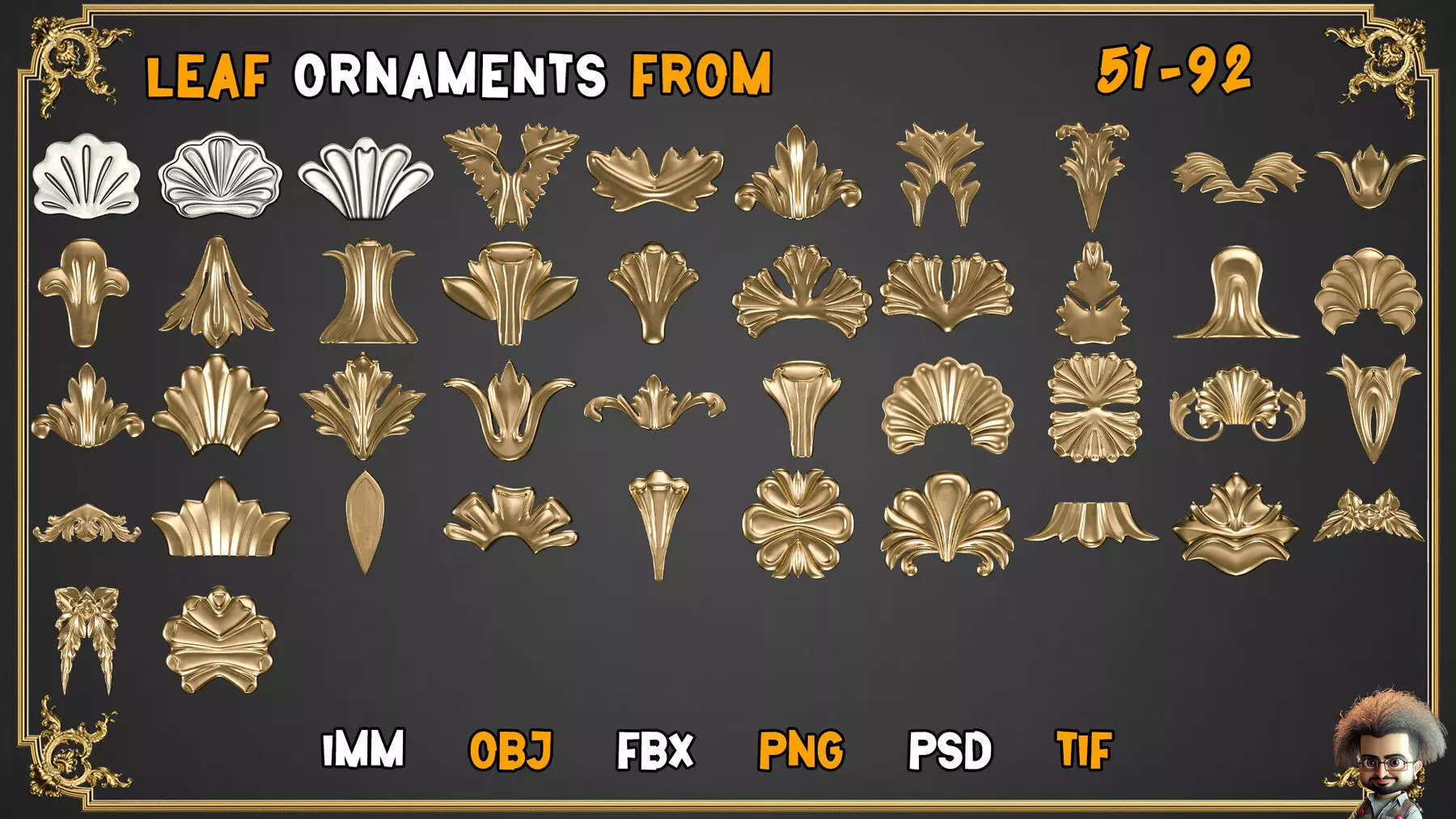 2000 SUPER ORNAMENTAL MEGAPCK  KING OF ORNAMENTS BRUSH     Low-poly 3D model_18