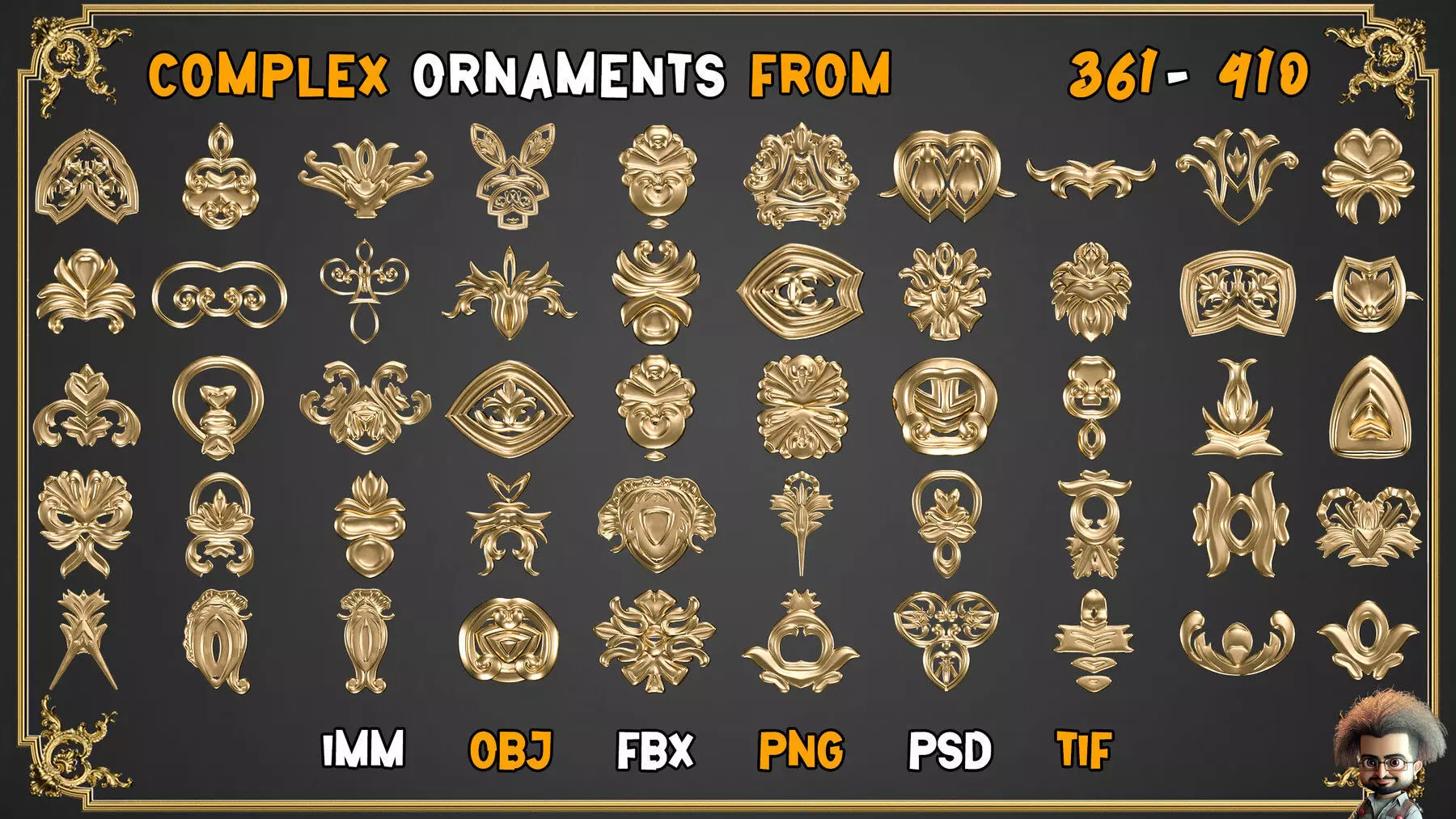 2000 SUPER ORNAMENTAL MEGAPCK  KING OF ORNAMENTS BRUSH     Low-poly 3D model_4