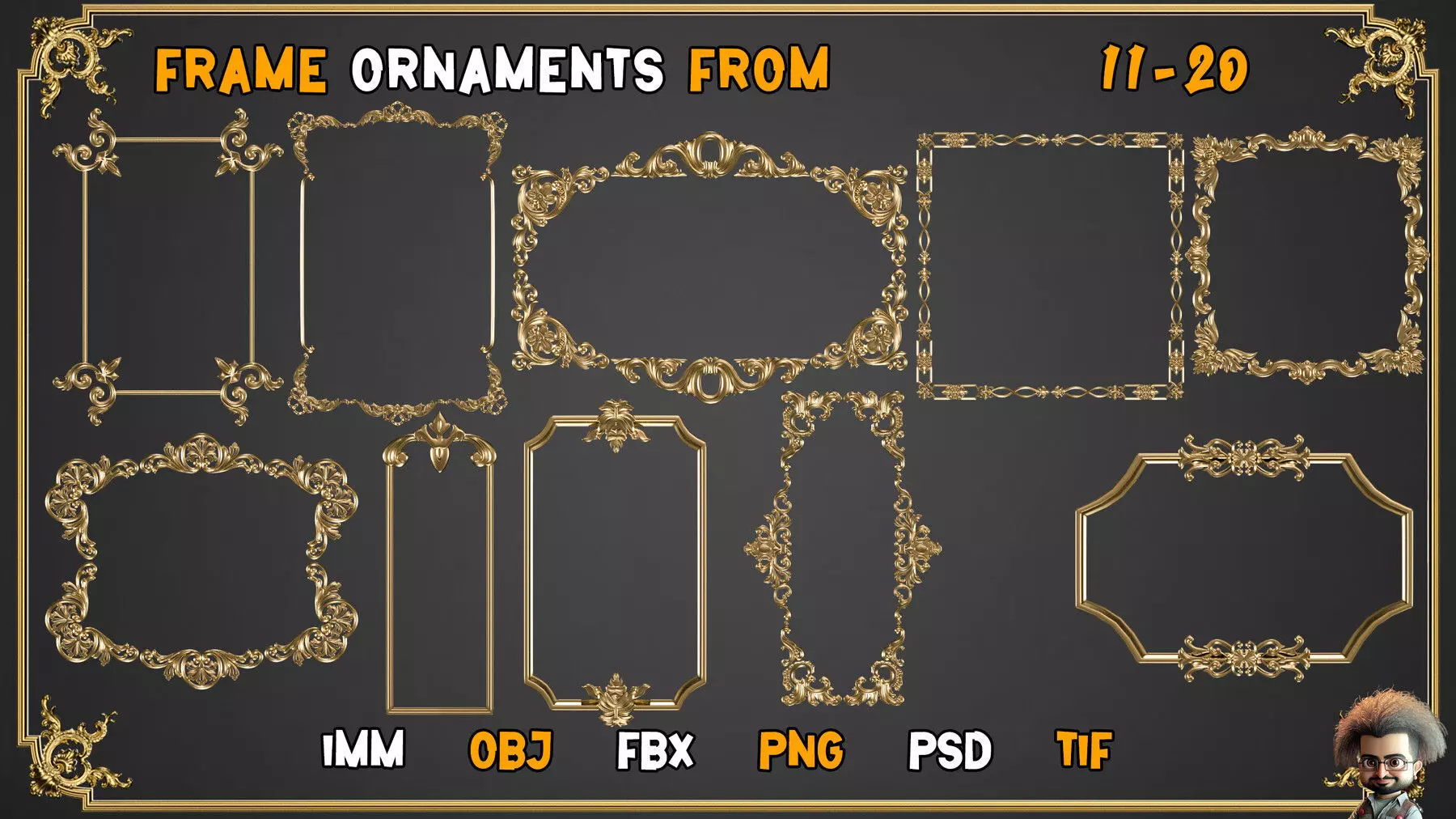 2000 SUPER ORNAMENTAL MEGAPCK  KING OF ORNAMENTS BRUSH     Low-poly 3D model_16