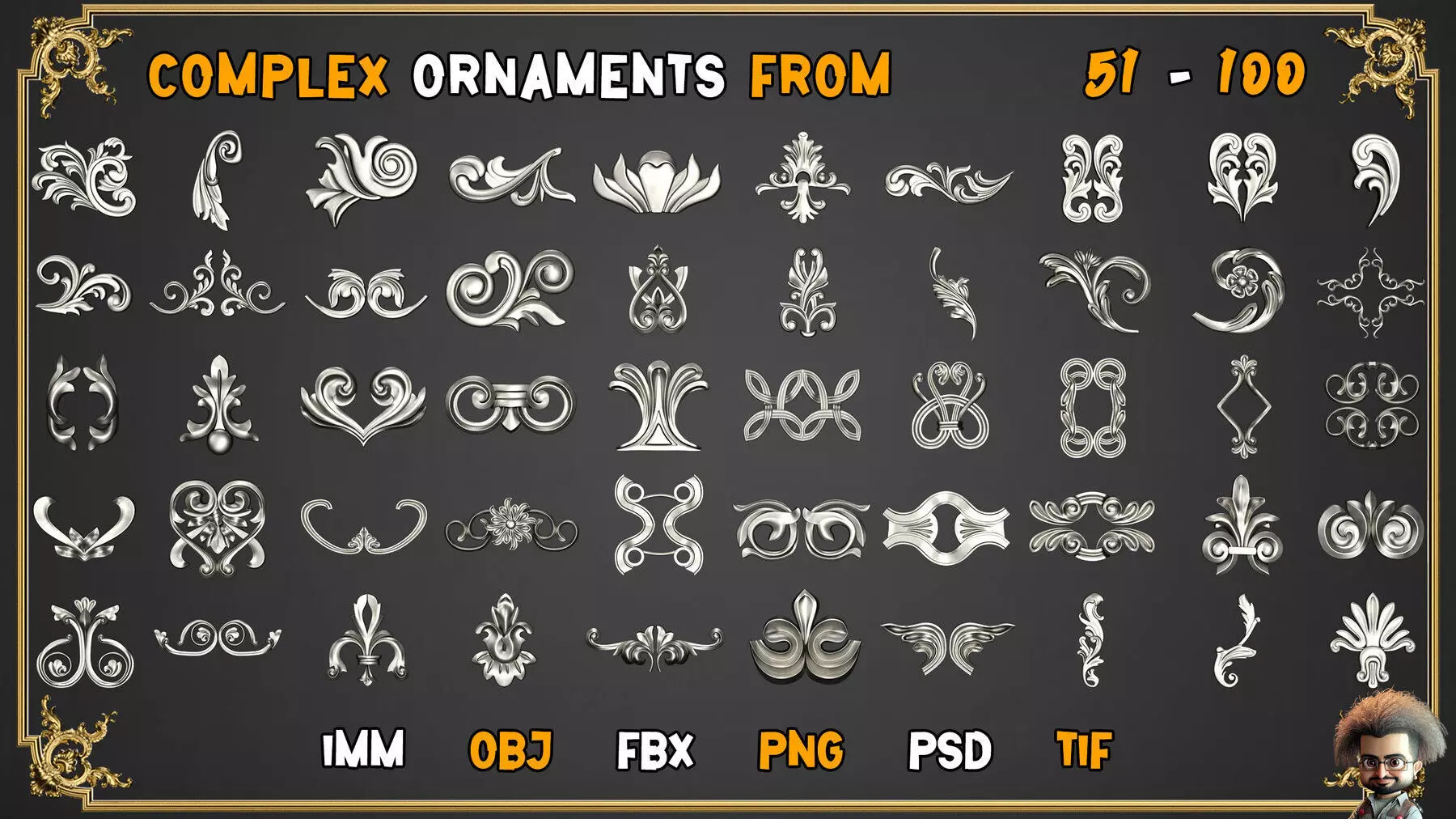 2000 SUPER ORNAMENTAL MEGAPCK  KING OF ORNAMENTS BRUSH     Low-poly 3D model_42