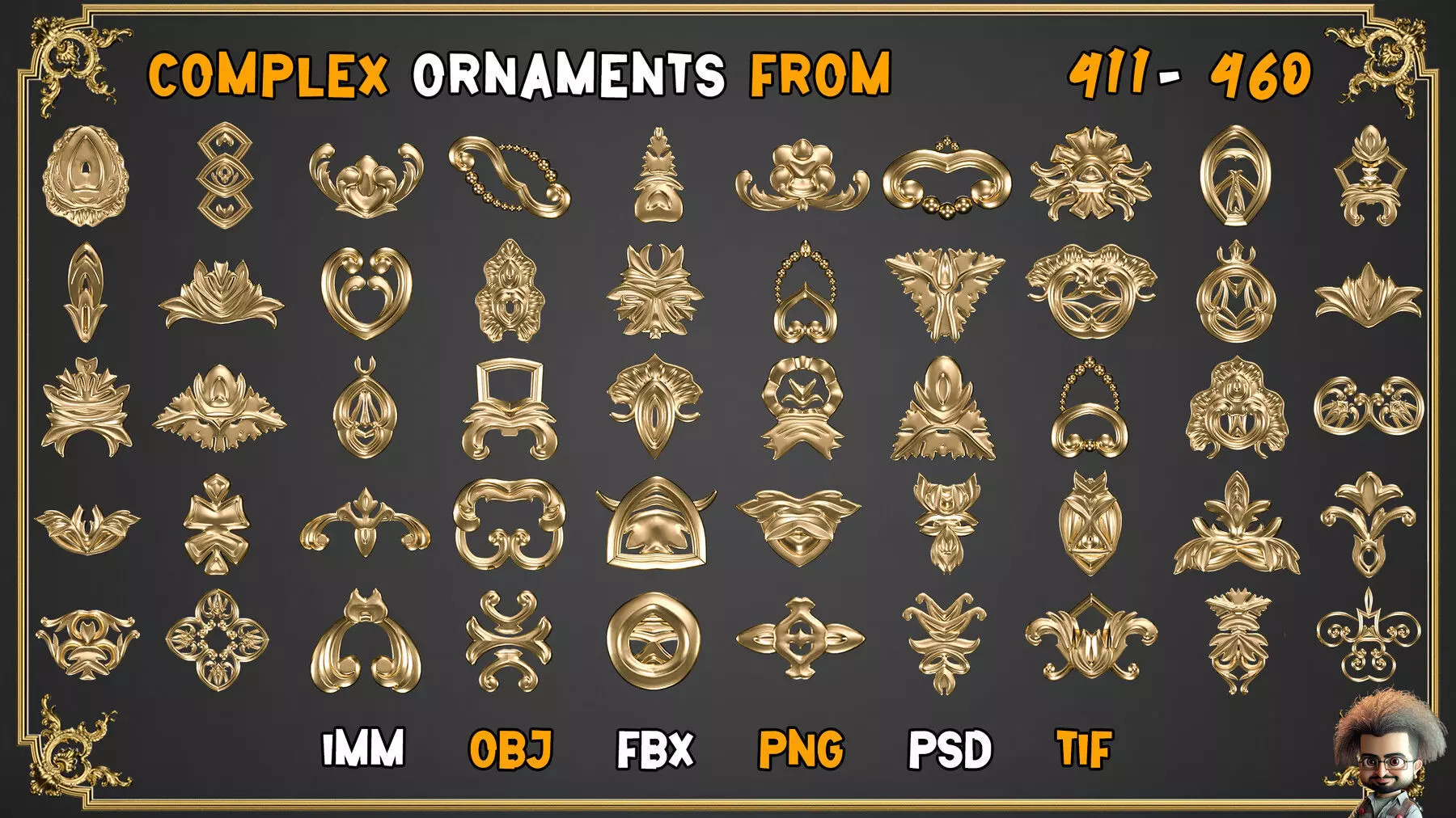 2000 SUPER ORNAMENTAL MEGAPCK  KING OF ORNAMENTS BRUSH     Low-poly 3D model_5