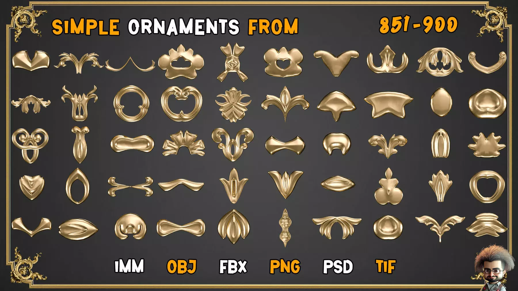 2000 SUPER ORNAMENTAL MEGAPCK  KING OF ORNAMENTS BRUSH     Low-poly 3D model_38