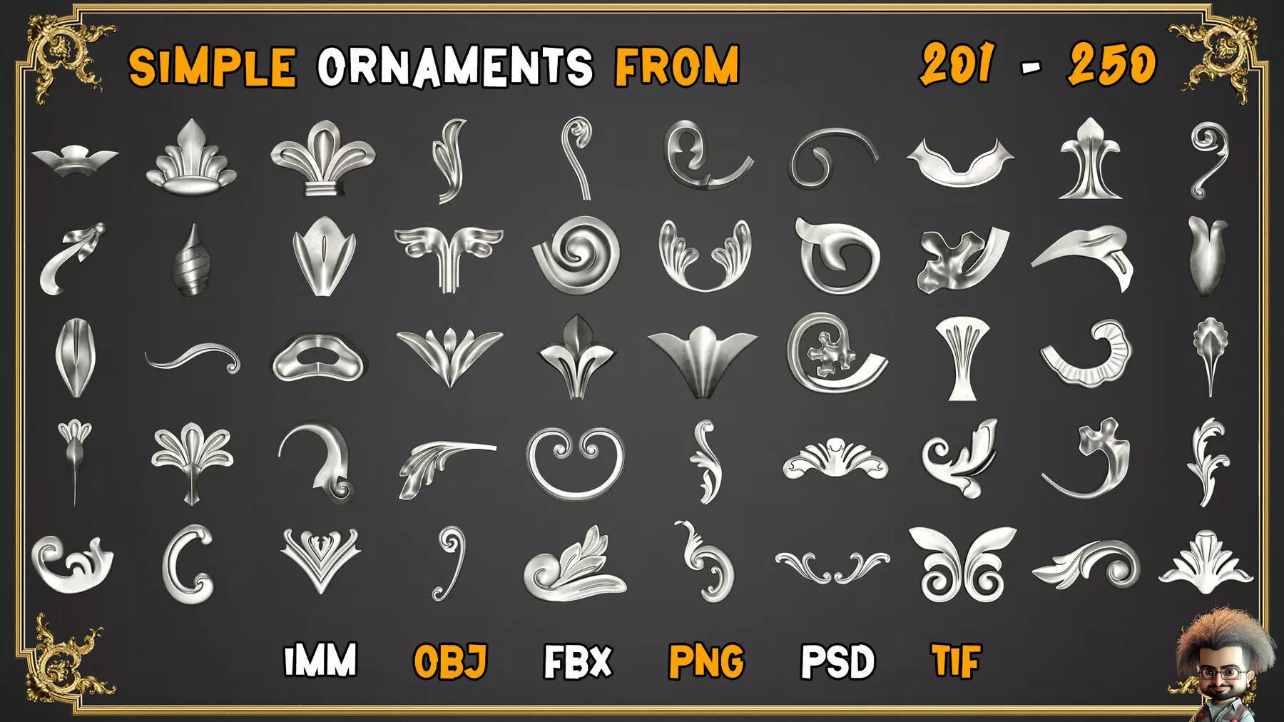 2000 SUPER ORNAMENTAL MEGAPCK  KING OF ORNAMENTS BRUSH     Low-poly 3D model_24