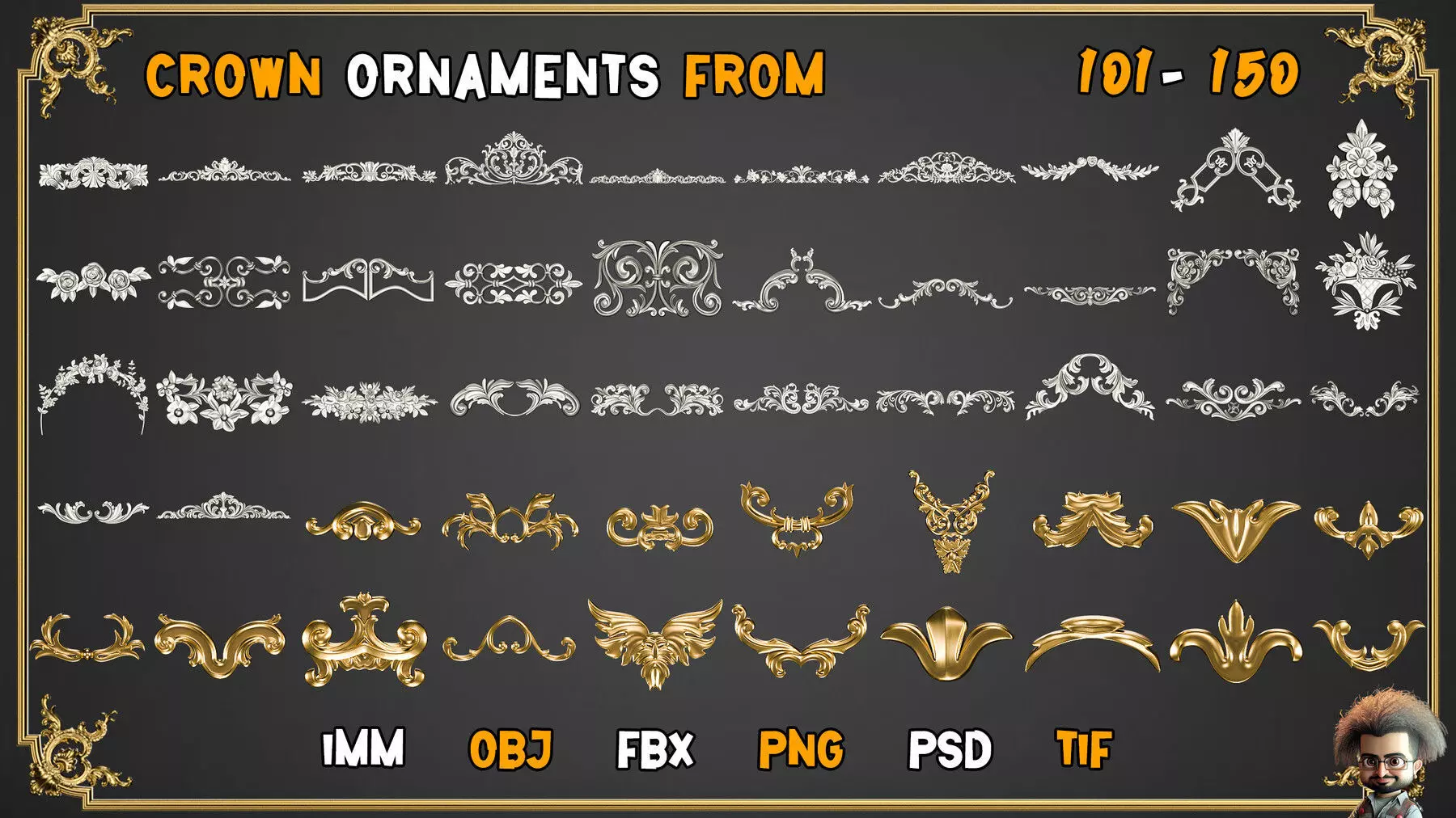 2000 SUPER ORNAMENTAL MEGAPCK  KING OF ORNAMENTS BRUSH     Low-poly 3D model_10