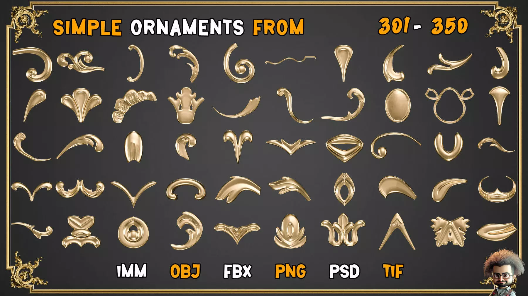 2000 SUPER ORNAMENTAL MEGAPCK  KING OF ORNAMENTS BRUSH     Low-poly 3D model_26