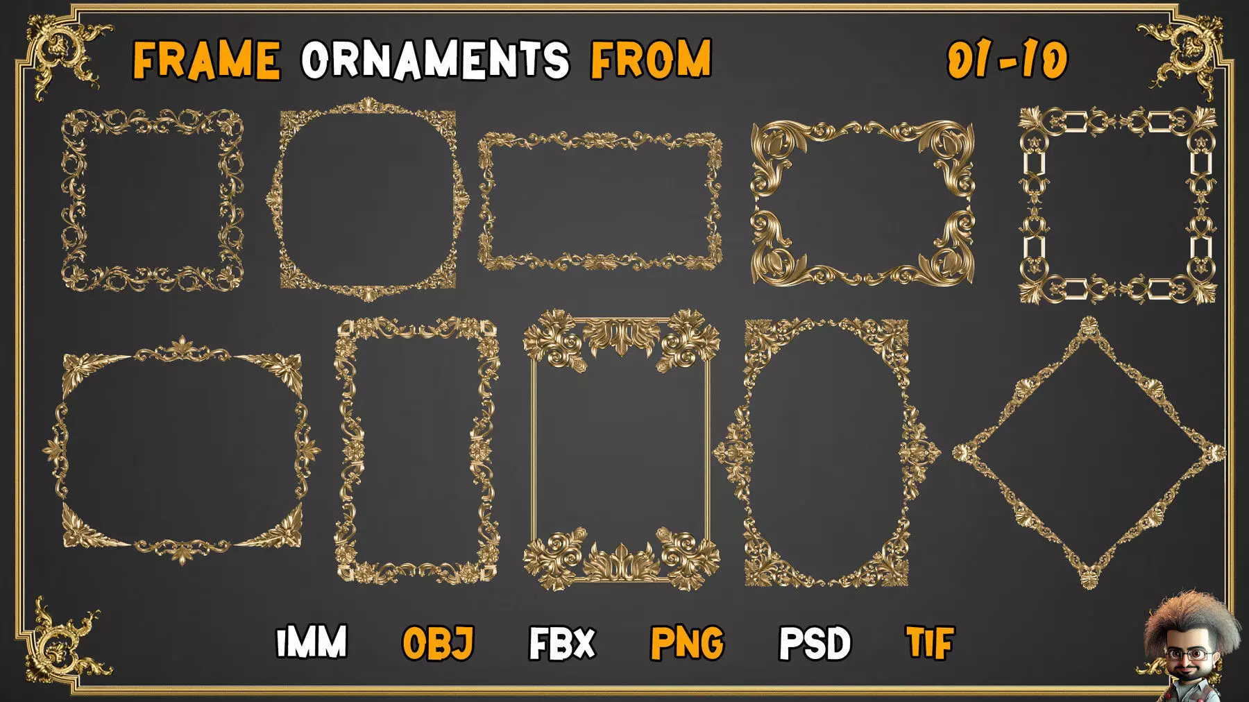 2000 SUPER ORNAMENTAL MEGAPCK  KING OF ORNAMENTS BRUSH     Low-poly 3D model_14