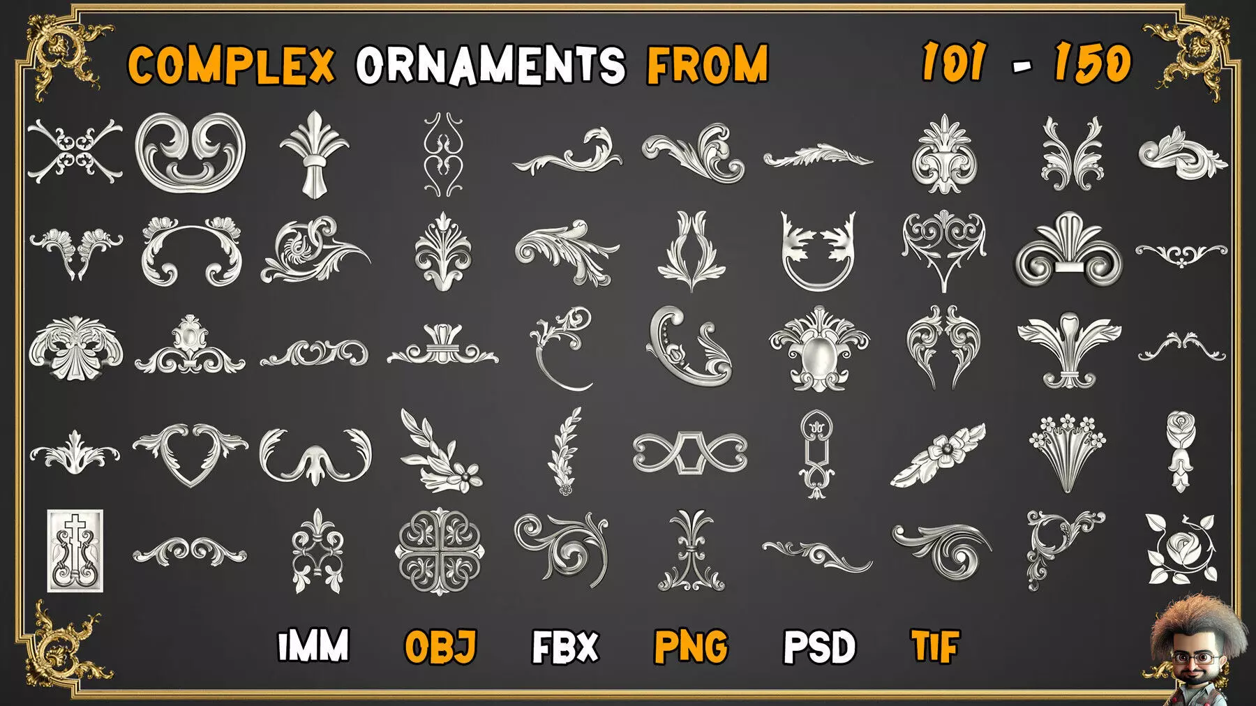 2000 SUPER ORNAMENTAL MEGAPCK  KING OF ORNAMENTS BRUSH     Low-poly 3D model_43