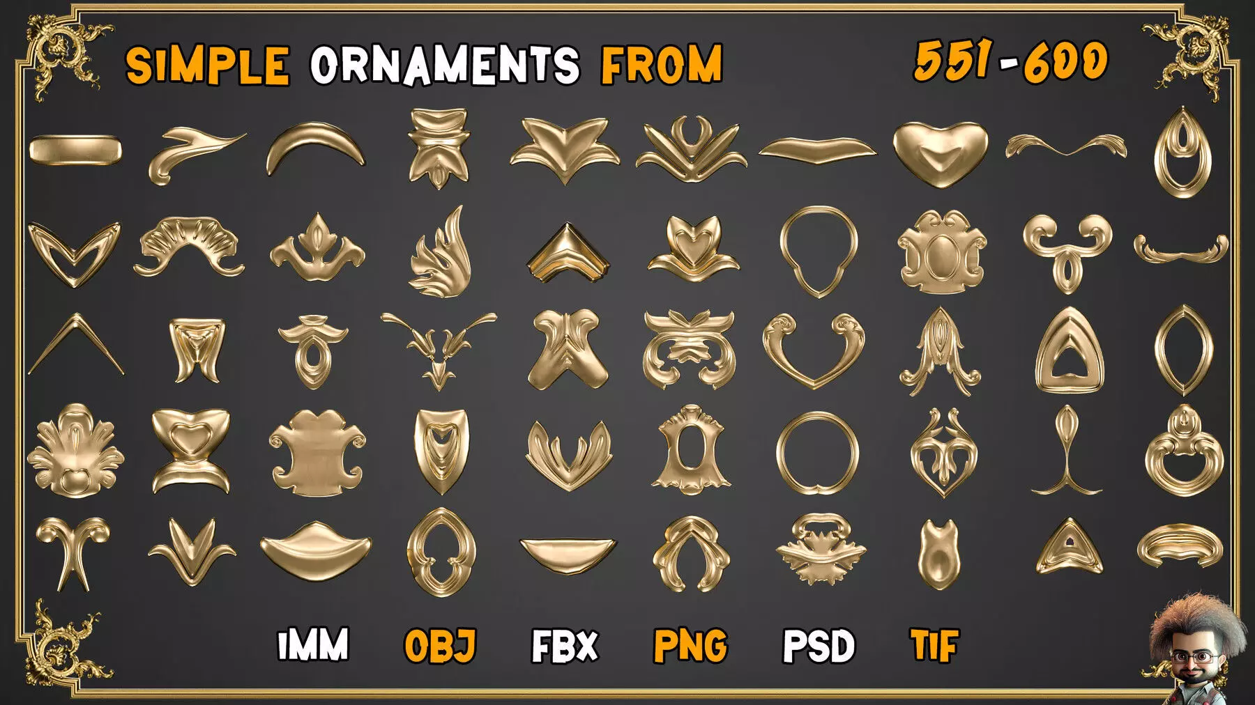 2000 SUPER ORNAMENTAL MEGAPCK  KING OF ORNAMENTS BRUSH     Low-poly 3D model_31