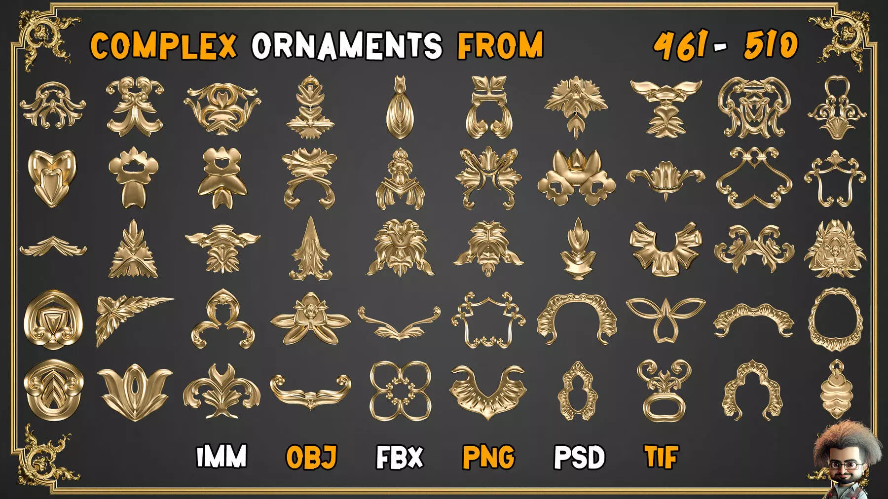 2000 SUPER ORNAMENTAL MEGAPCK  KING OF ORNAMENTS BRUSH     Low-poly 3D model_6