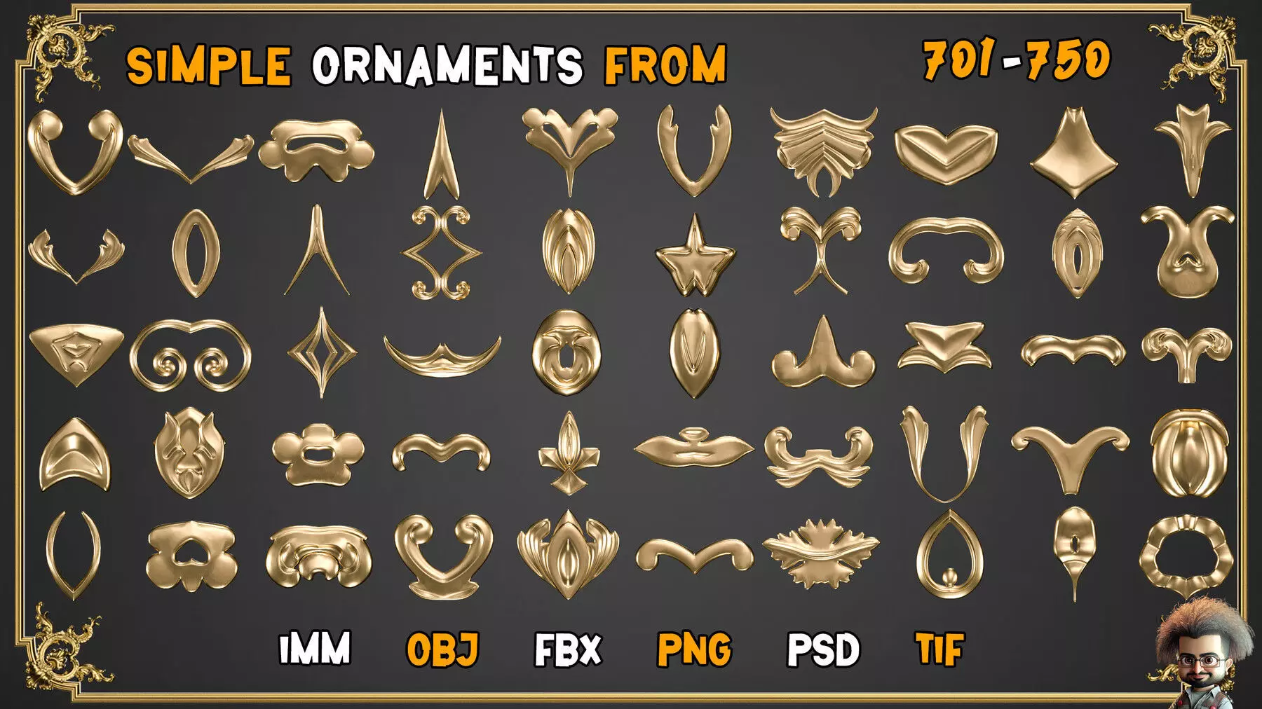 2000 SUPER ORNAMENTAL MEGAPCK  KING OF ORNAMENTS BRUSH     Low-poly 3D model_35