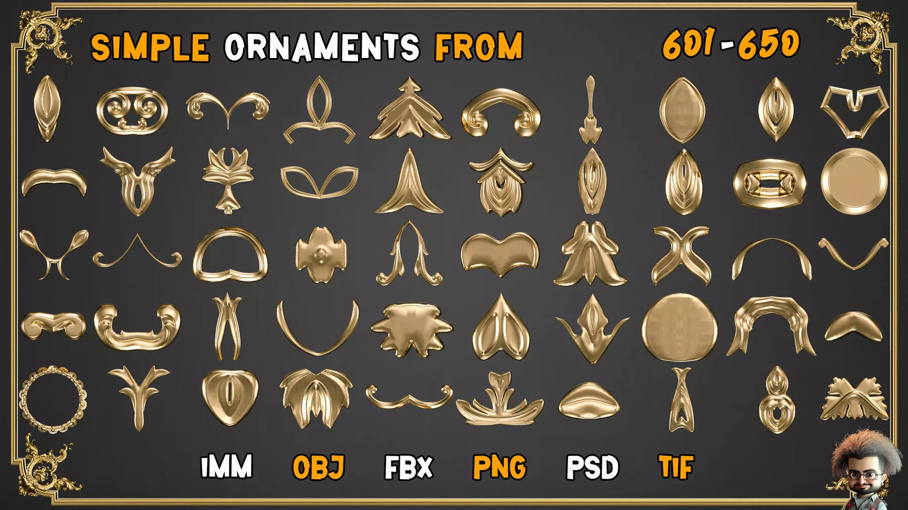 2000 SUPER ORNAMENTAL MEGAPCK  KING OF ORNAMENTS BRUSH     Low-poly 3D model_32