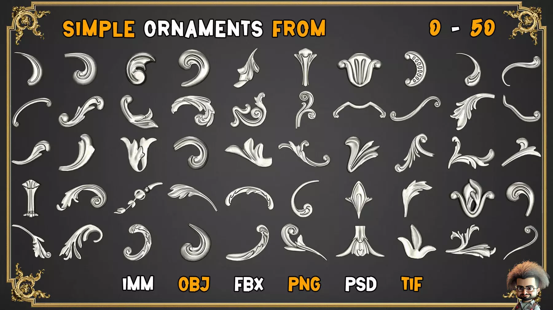 2000 SUPER ORNAMENTAL MEGAPCK  KING OF ORNAMENTS BRUSH     Low-poly 3D model_19