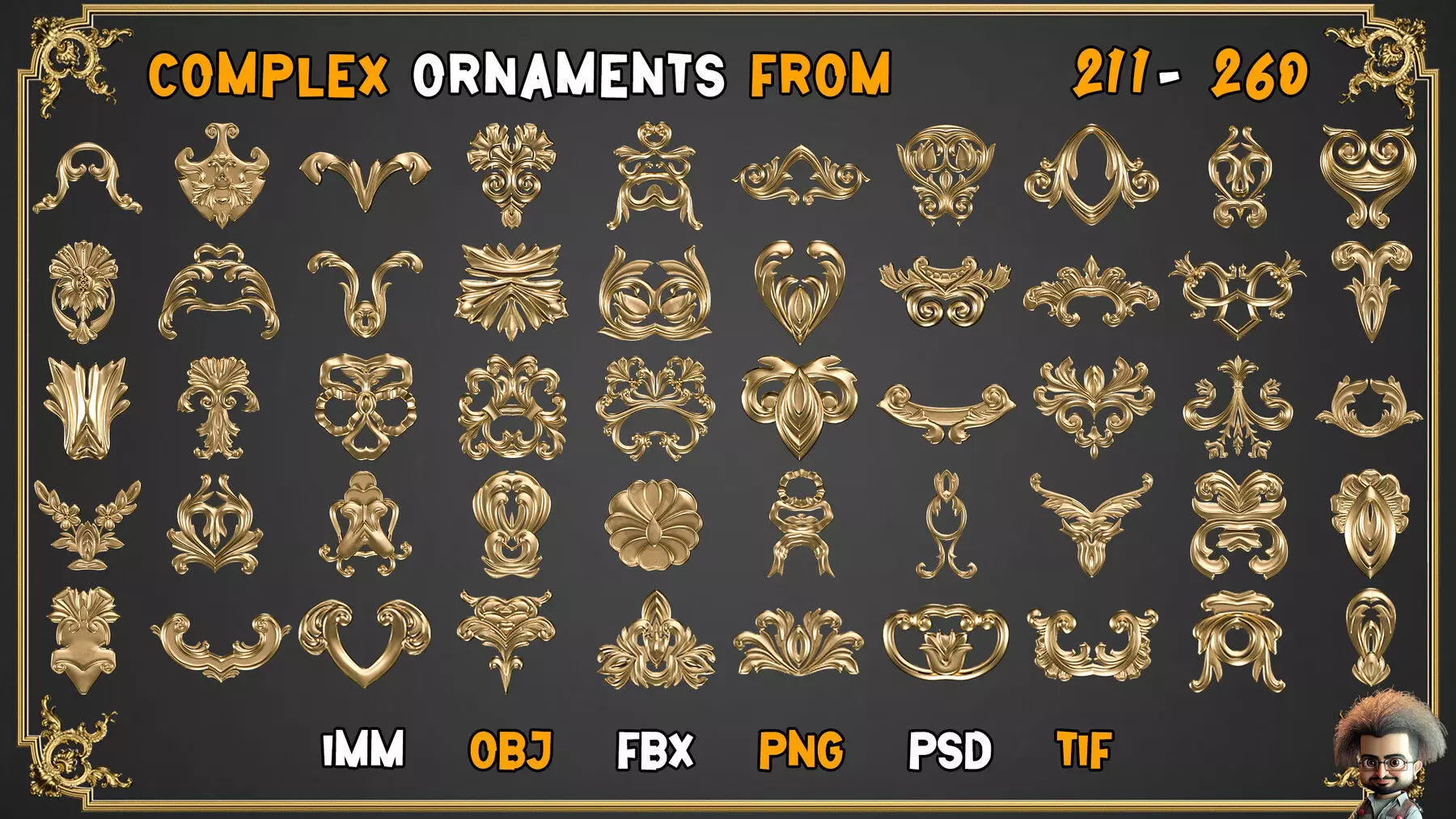 2000 SUPER ORNAMENTAL MEGAPCK  KING OF ORNAMENTS BRUSH     Low-poly 3D model_45