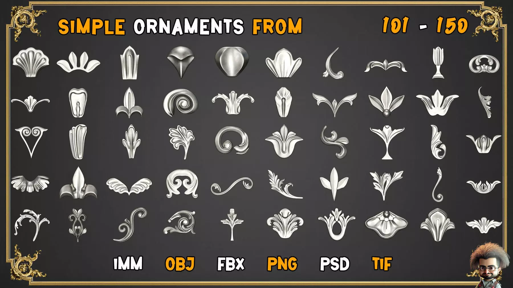 2000 SUPER ORNAMENTAL MEGAPCK  KING OF ORNAMENTS BRUSH     Low-poly 3D model_21