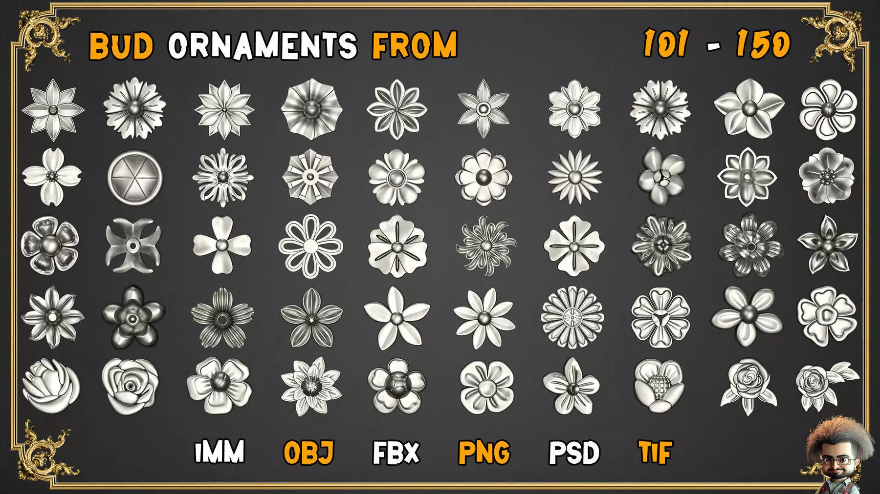 2000 SUPER ORNAMENTAL MEGAPCK  KING OF ORNAMENTS BRUSH     Low-poly 3D model_23