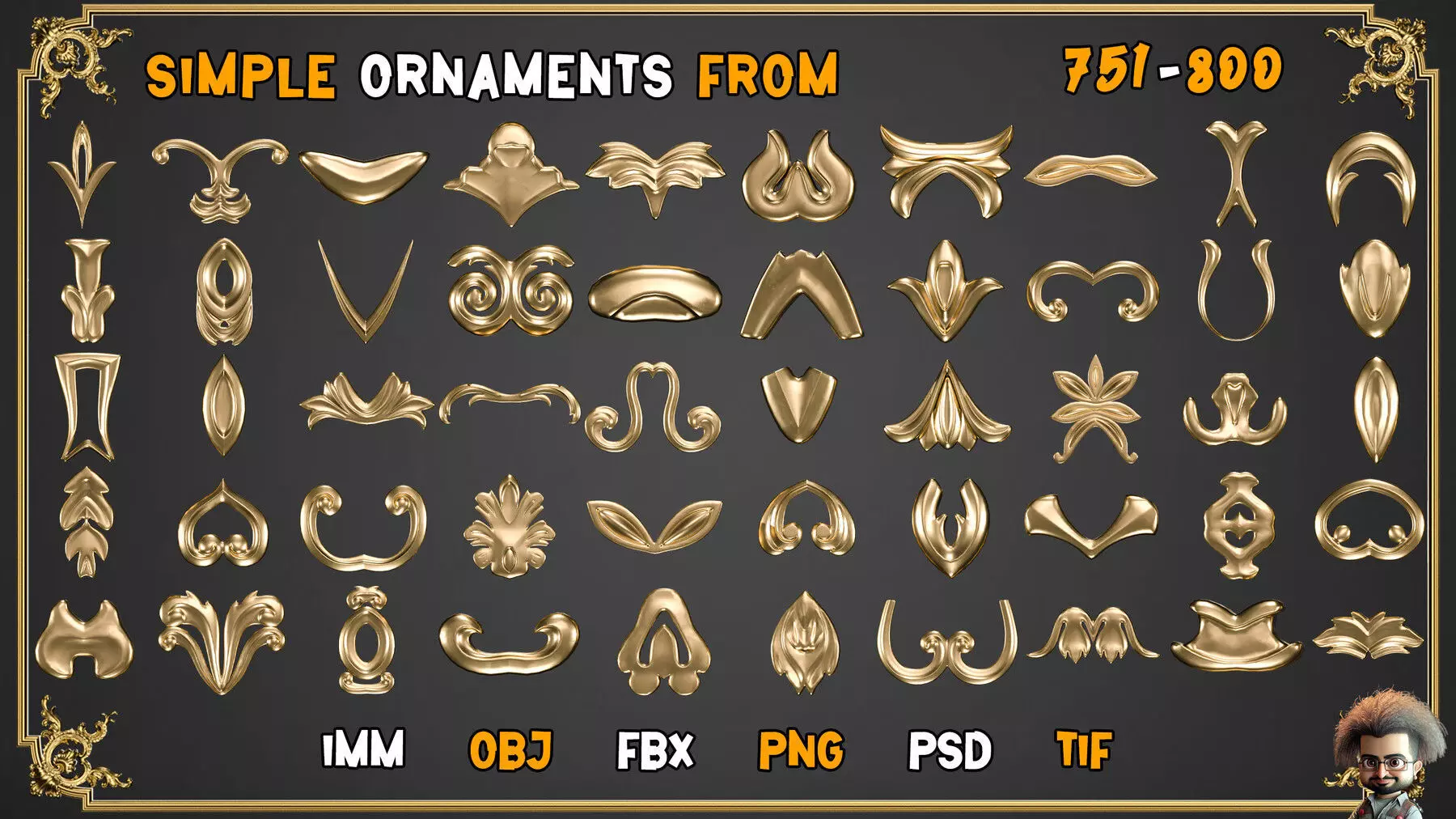 2000 SUPER ORNAMENTAL MEGAPCK  KING OF ORNAMENTS BRUSH     Low-poly 3D model_36