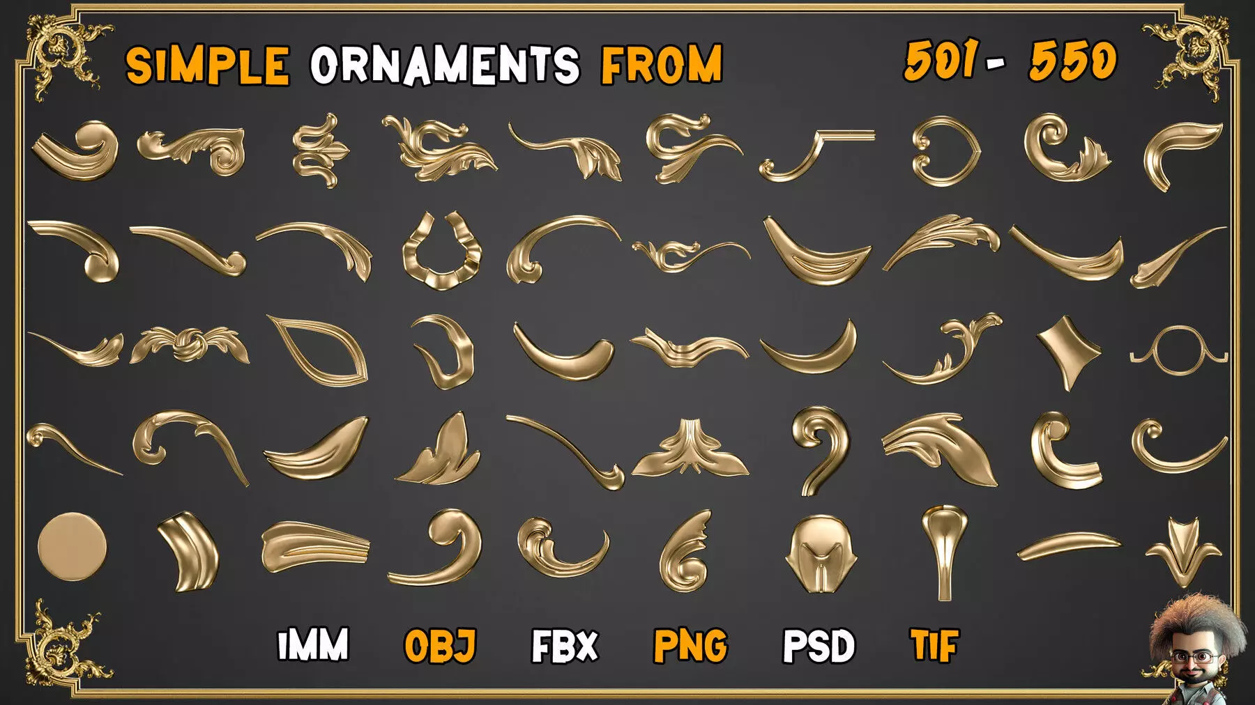 2000 SUPER ORNAMENTAL MEGAPCK  KING OF ORNAMENTS BRUSH     Low-poly 3D model_30