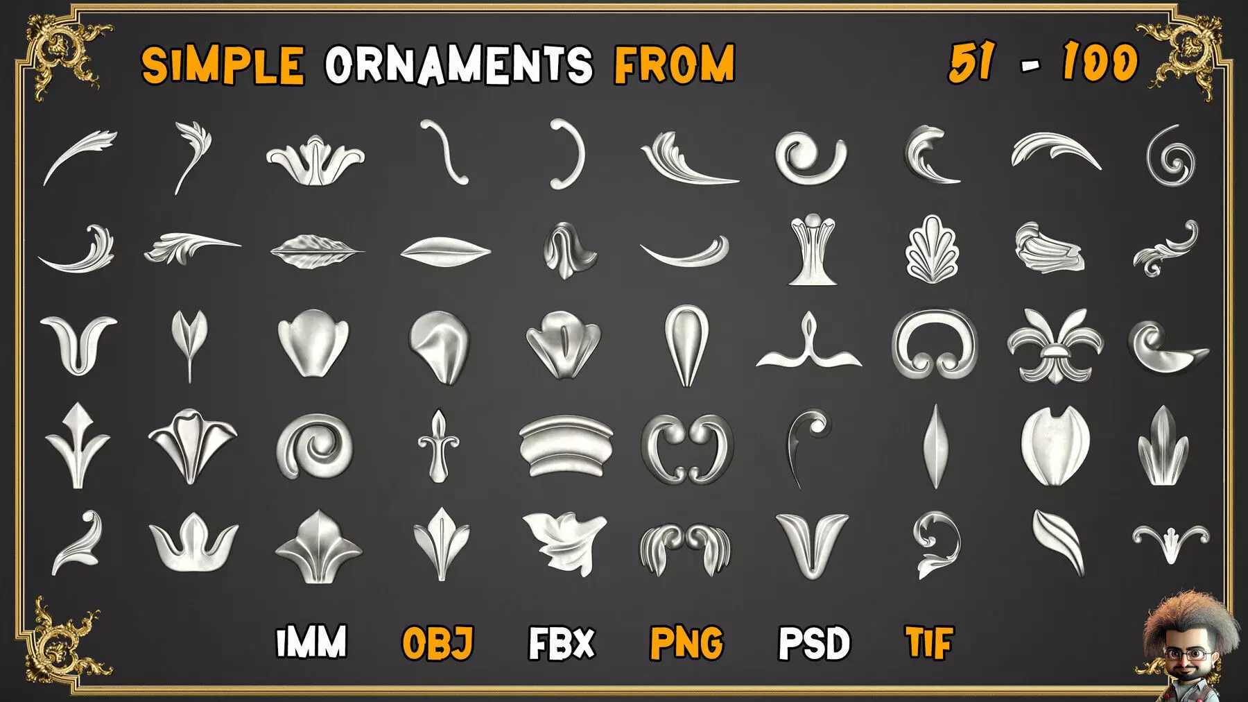 2000 SUPER ORNAMENTAL MEGAPCK  KING OF ORNAMENTS BRUSH     Low-poly 3D model_20