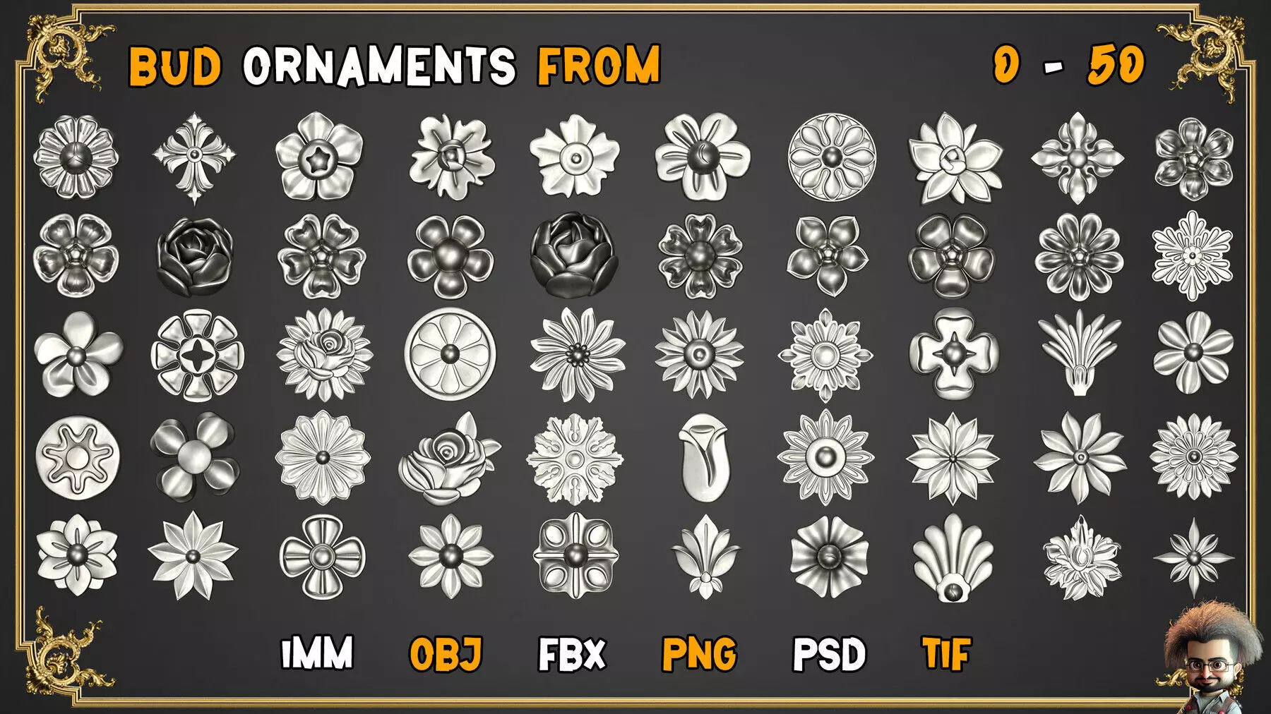 2000 SUPER ORNAMENTAL MEGAPCK  KING OF ORNAMENTS BRUSH     Low-poly 3D model_1