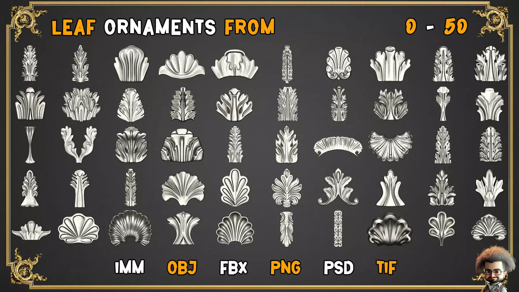 2000 SUPER ORNAMENTAL MEGAPCK  KING OF ORNAMENTS BRUSH     Low-poly 3D model_17