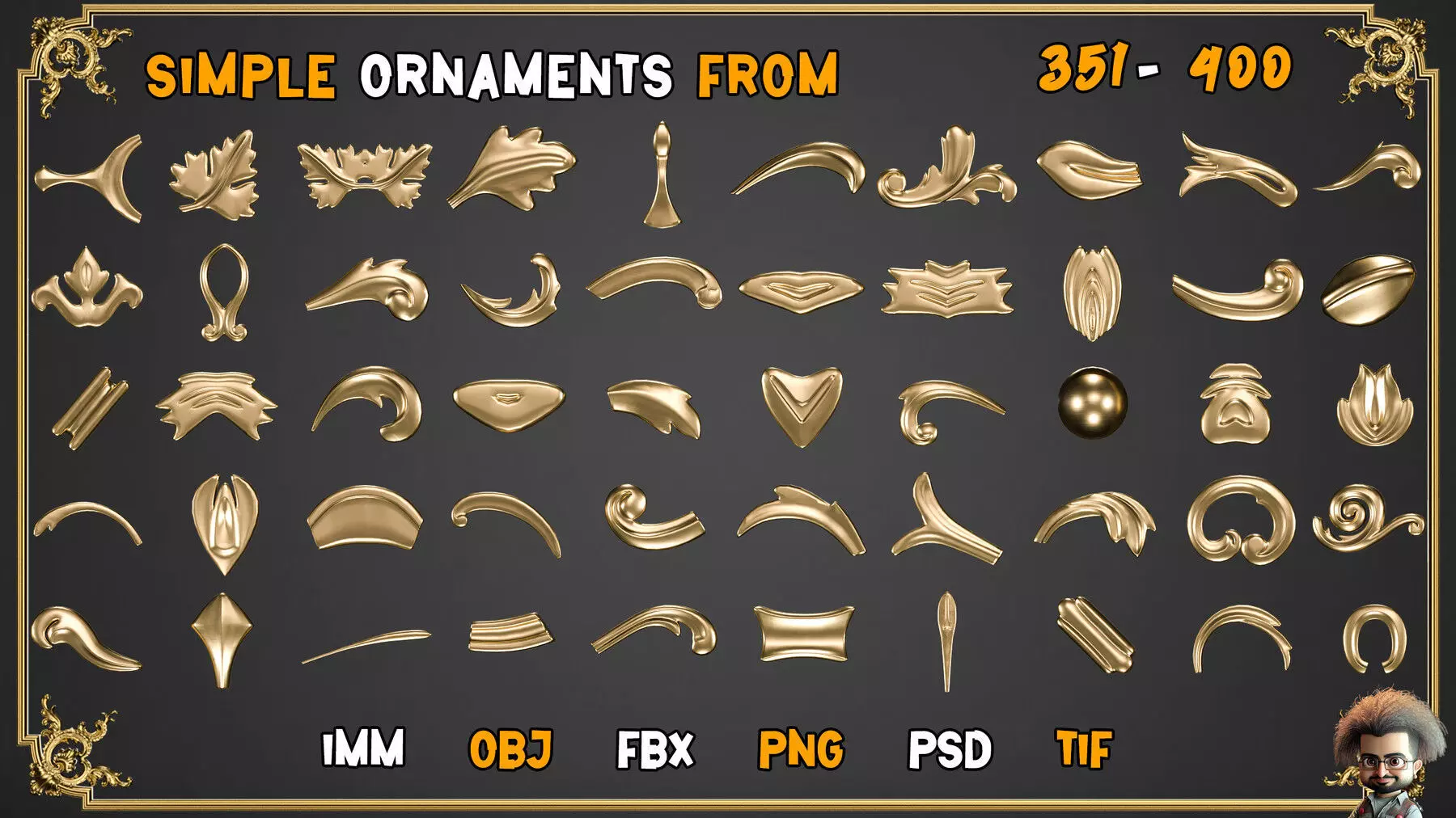 2000 SUPER ORNAMENTAL MEGAPCK  KING OF ORNAMENTS BRUSH     Low-poly 3D model_27