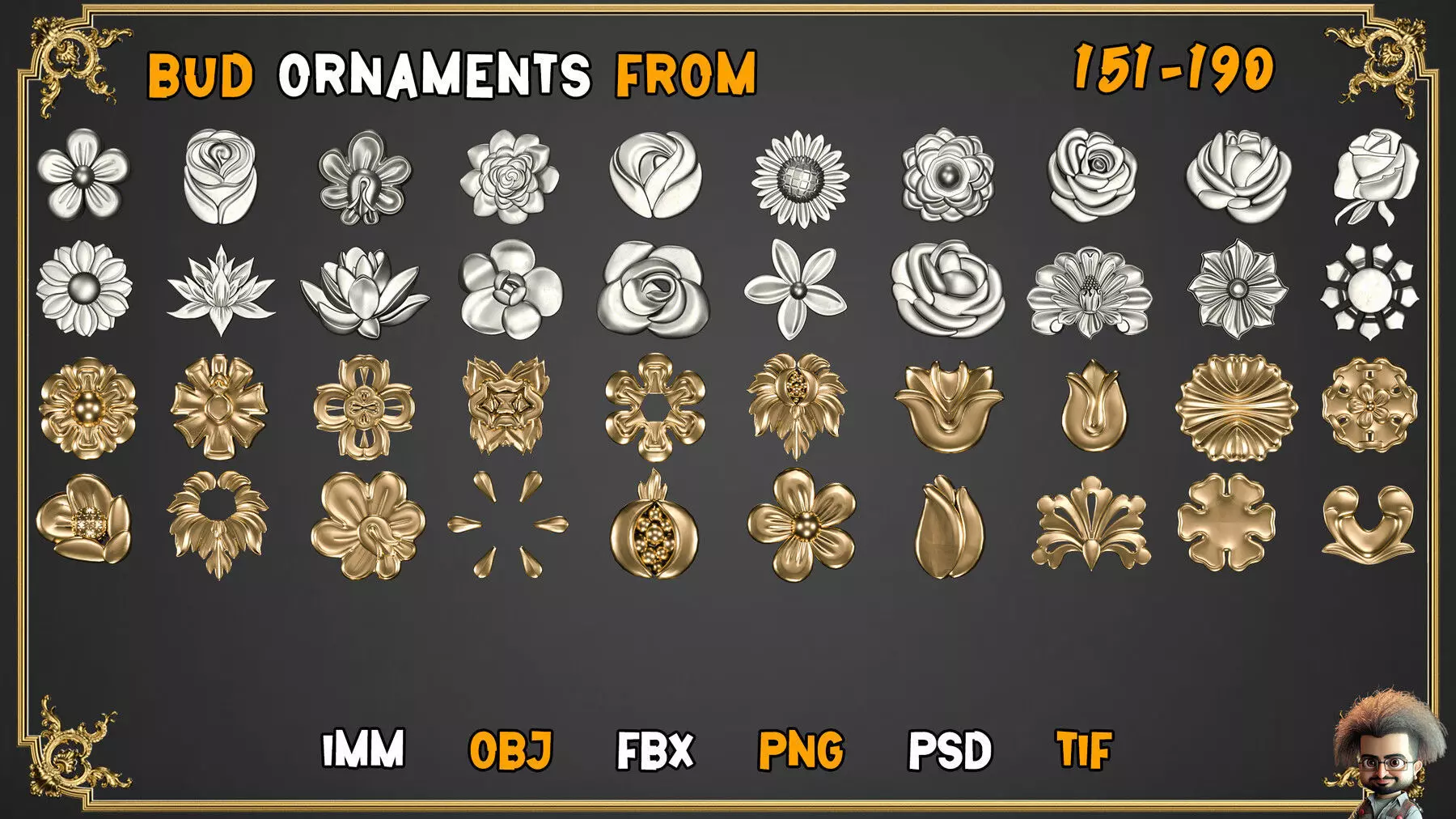 2000 SUPER ORNAMENTAL MEGAPCK  KING OF ORNAMENTS BRUSH     Low-poly 3D model_34