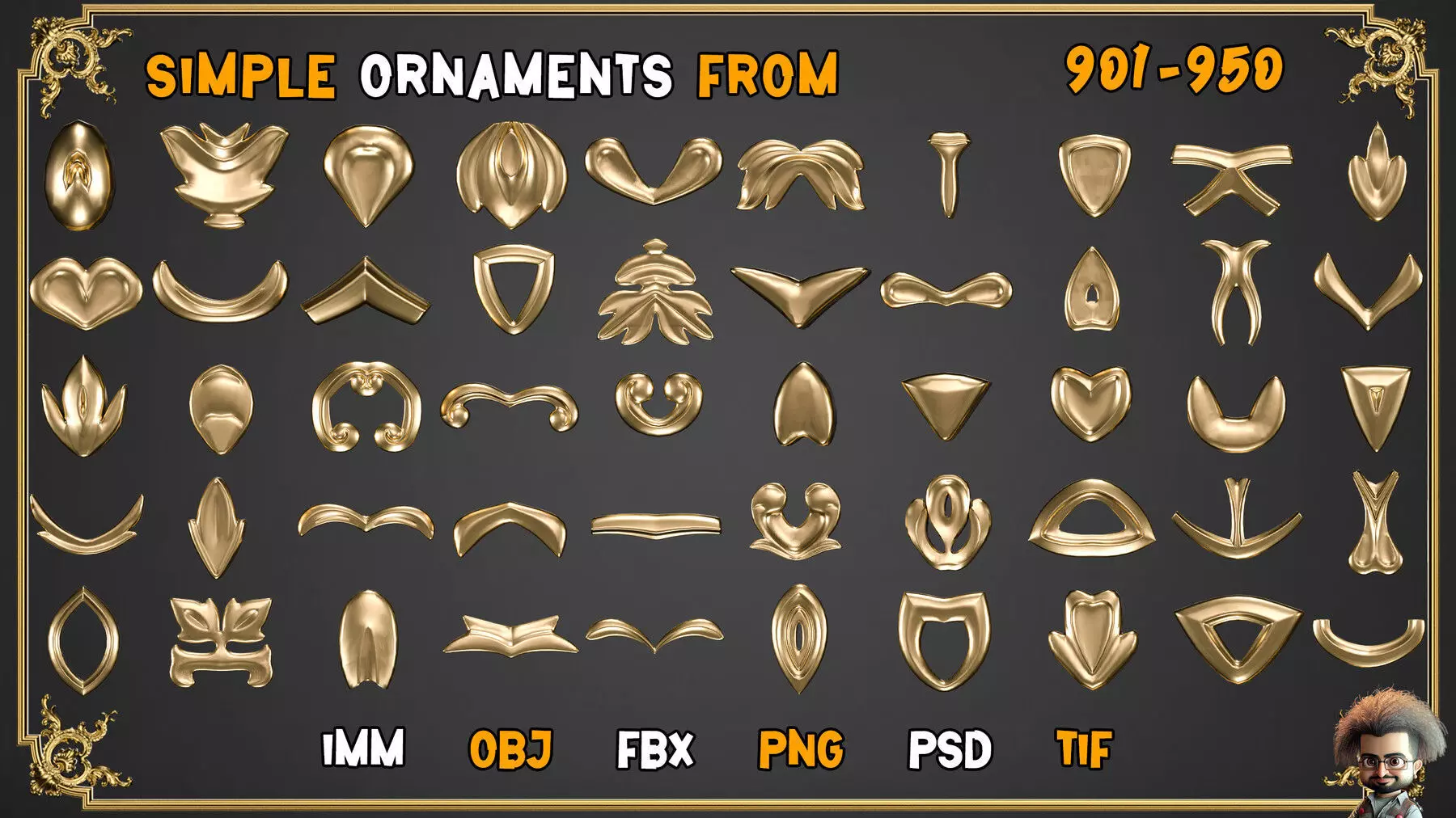 2000 SUPER ORNAMENTAL MEGAPCK  KING OF ORNAMENTS BRUSH     Low-poly 3D model_39