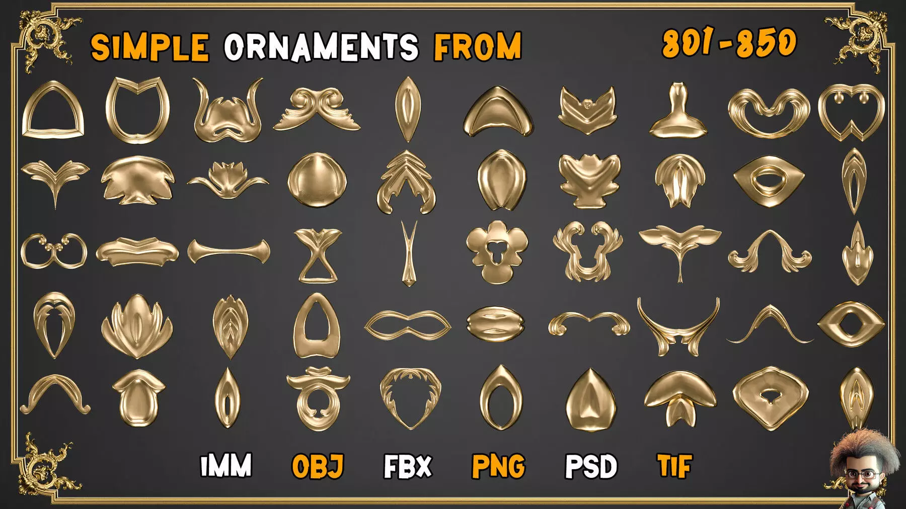 2000 SUPER ORNAMENTAL MEGAPCK  KING OF ORNAMENTS BRUSH     Low-poly 3D model_37