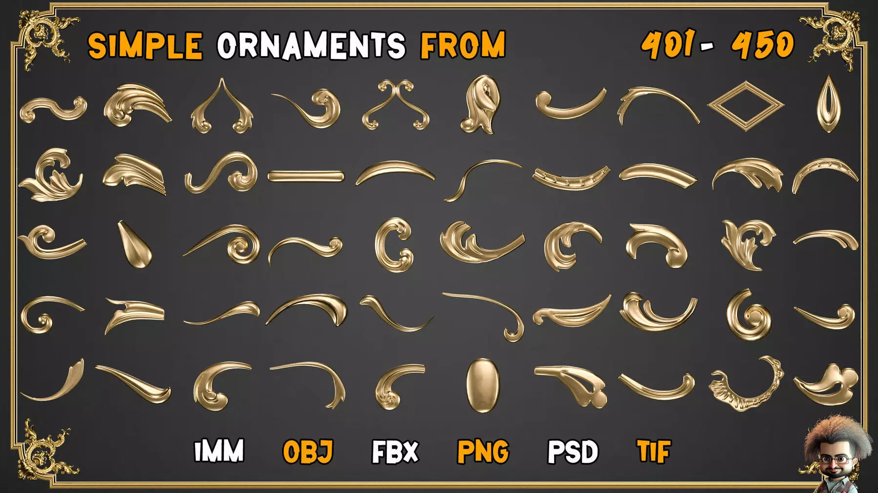 2000 SUPER ORNAMENTAL MEGAPCK  KING OF ORNAMENTS BRUSH     Low-poly 3D model_28